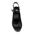 Load image into Gallery viewer, Celine Black 90mm Padded Graphic Brushed Leather Wedge Sandals
