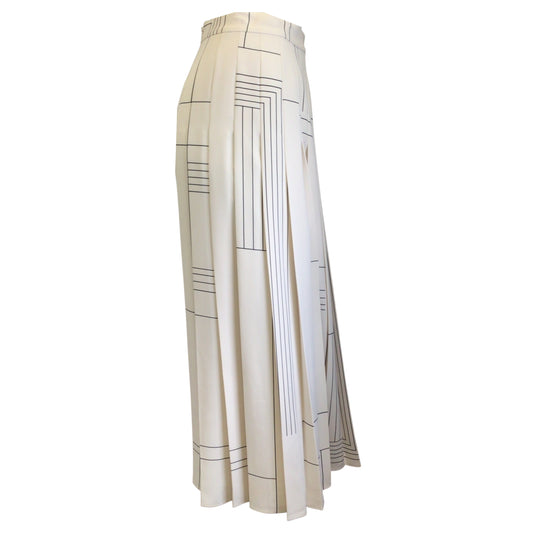 Lafayette 148 New York Ivory / Black Printed Pleated Midi Skirt