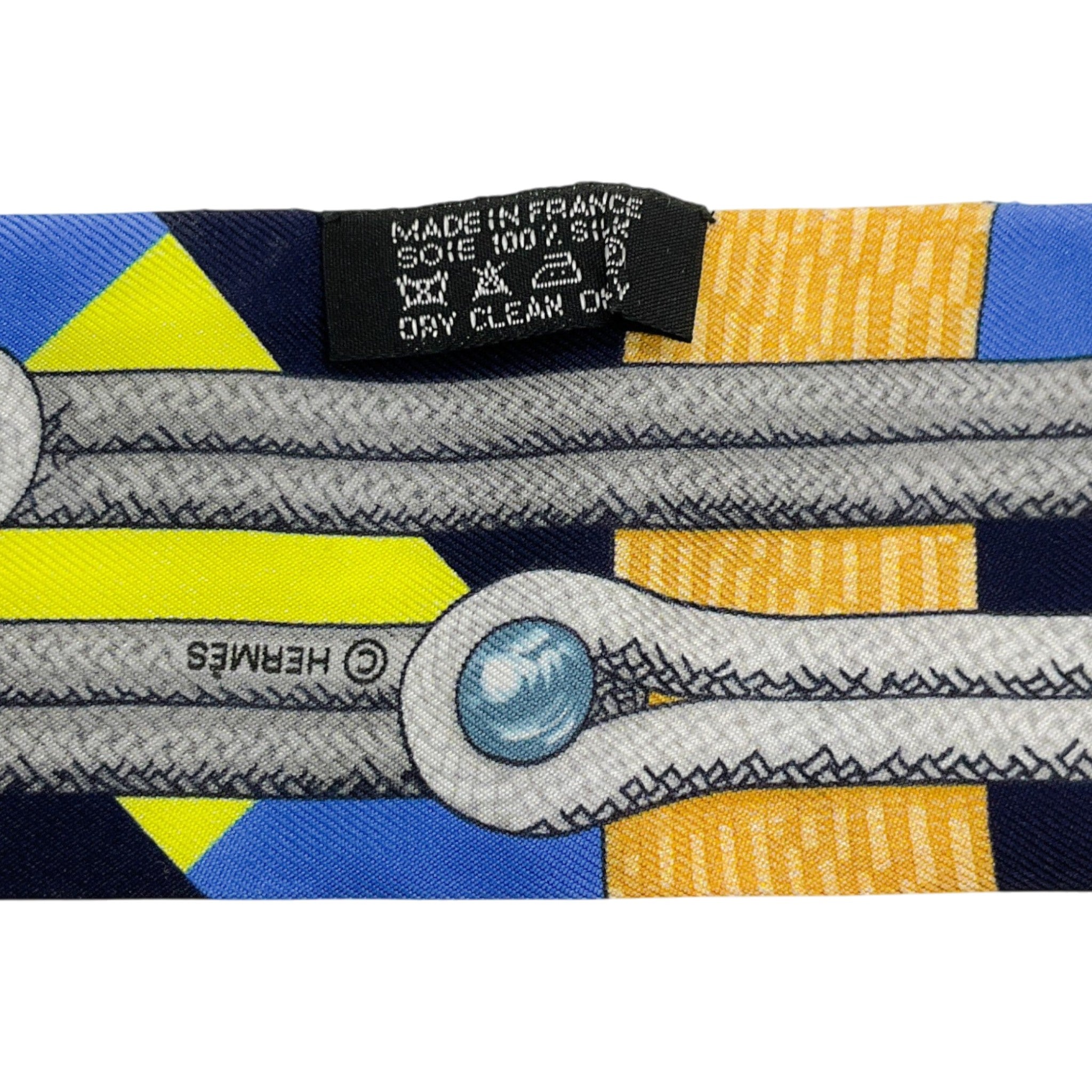Hermès Blue / Yellow Brides et Gris-Gris silk Twilly Scarf