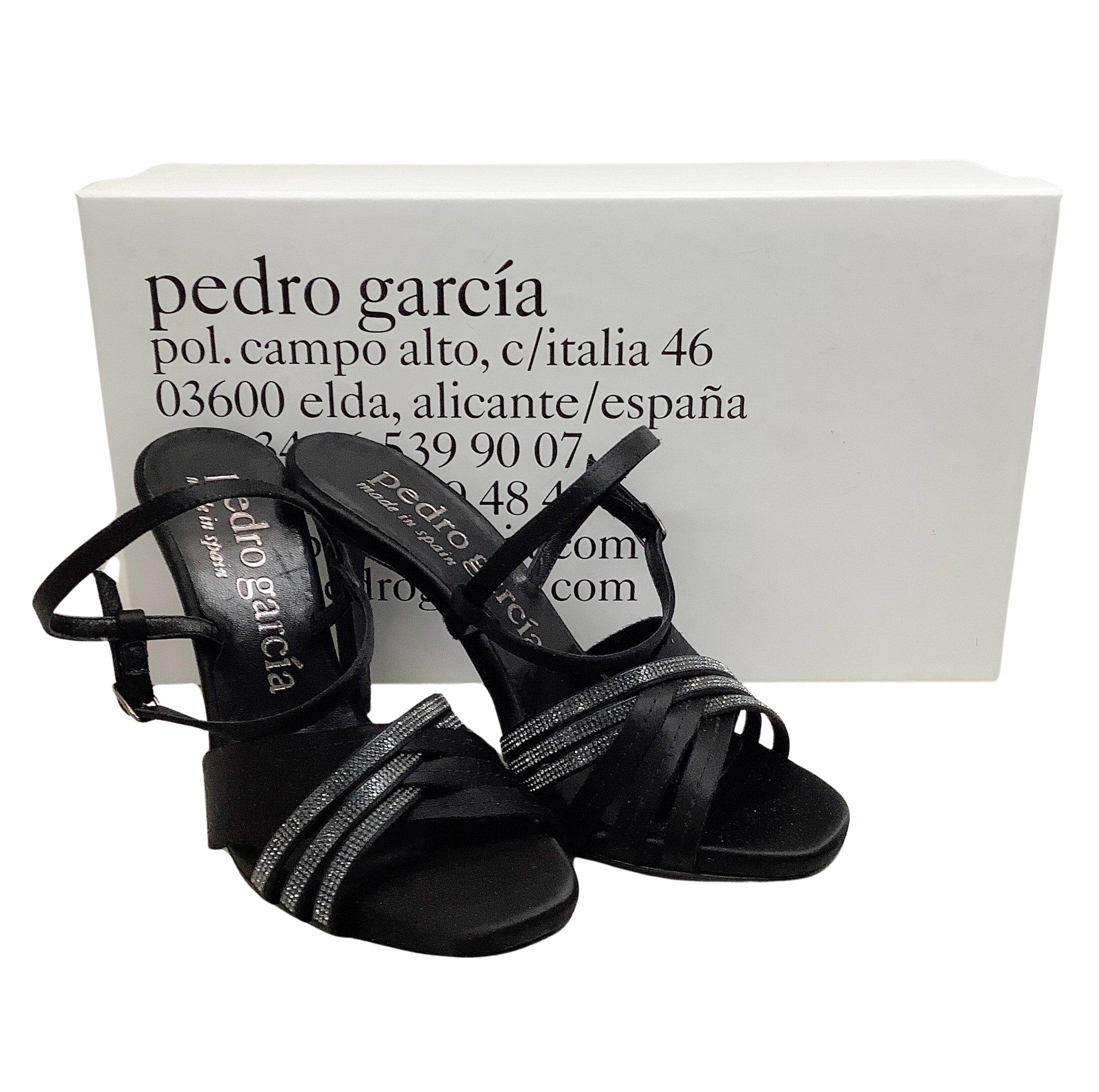 Pedro Garcia Black Satin Romina Sandals with Crystal Embellishments