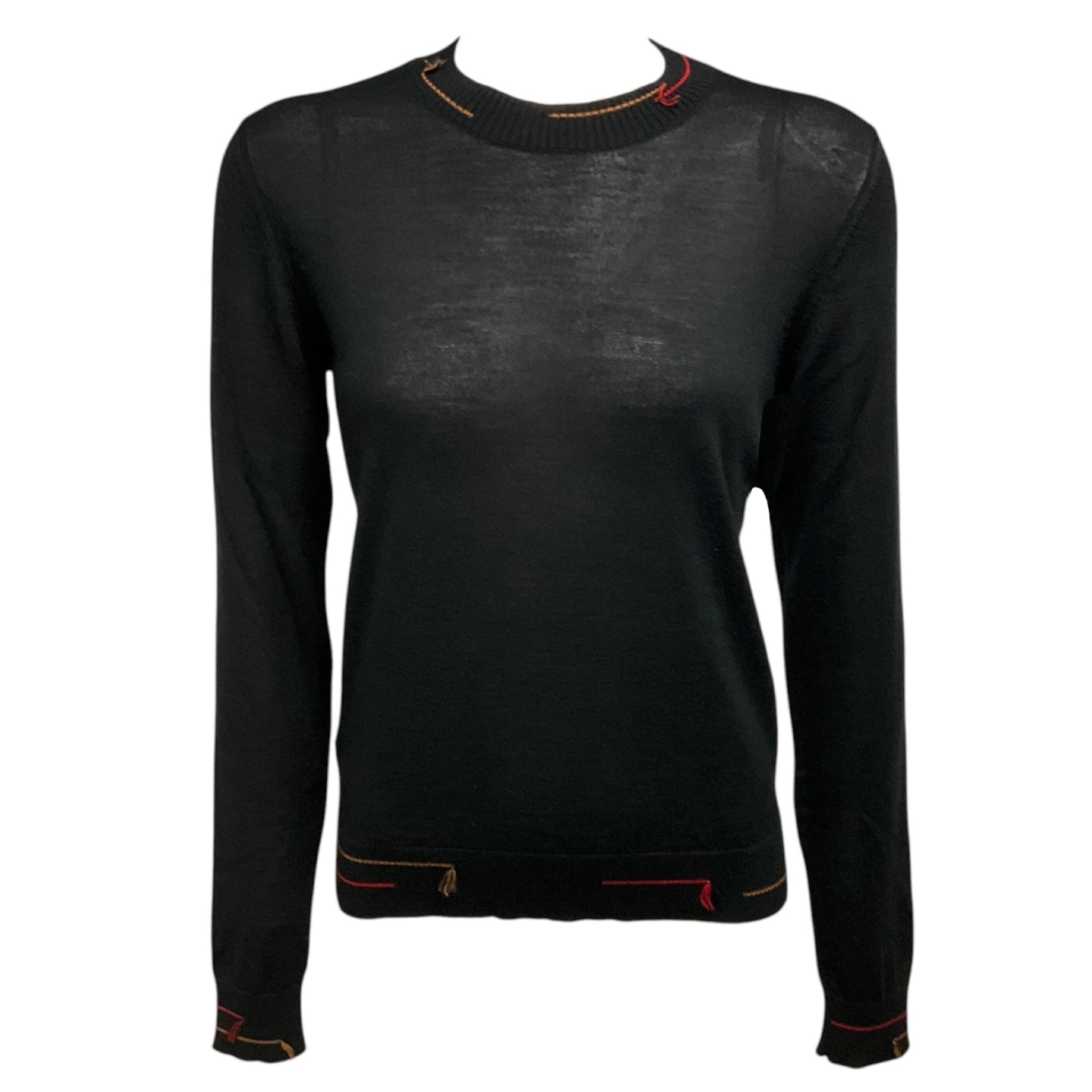 Prada Black Long Sleeved Wool and Silk Knit Pullover Sweater
