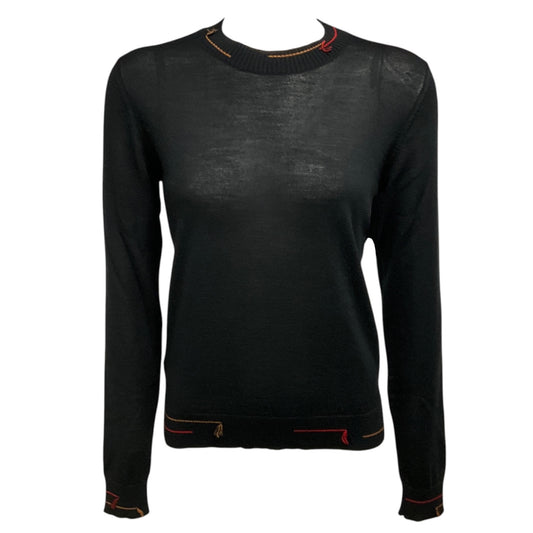 Prada Black Long Sleeved Wool and Silk Knit Pullover Sweater