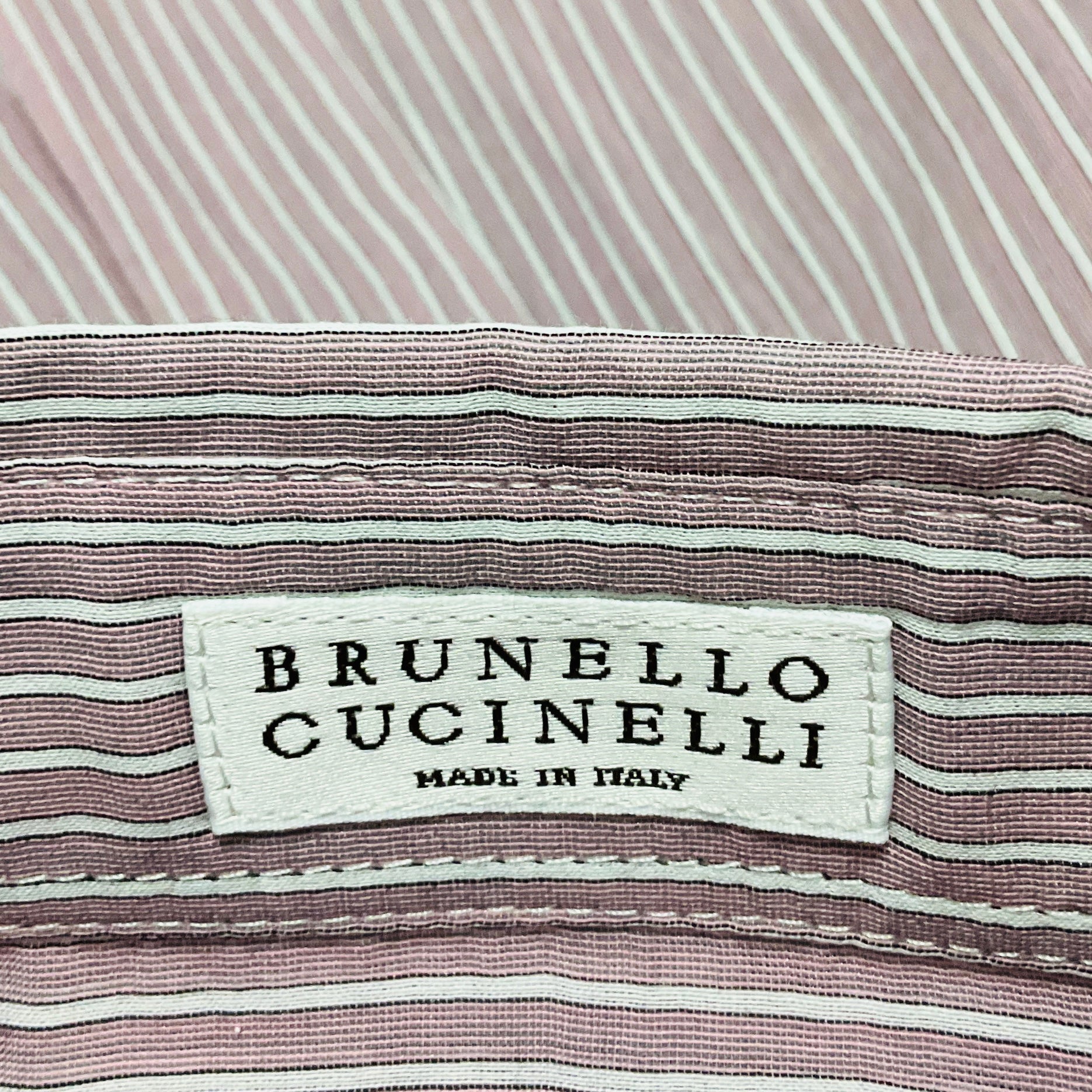 Brunello Cucinelli Lavender / White Striped Cotton and Silk Top with Monili