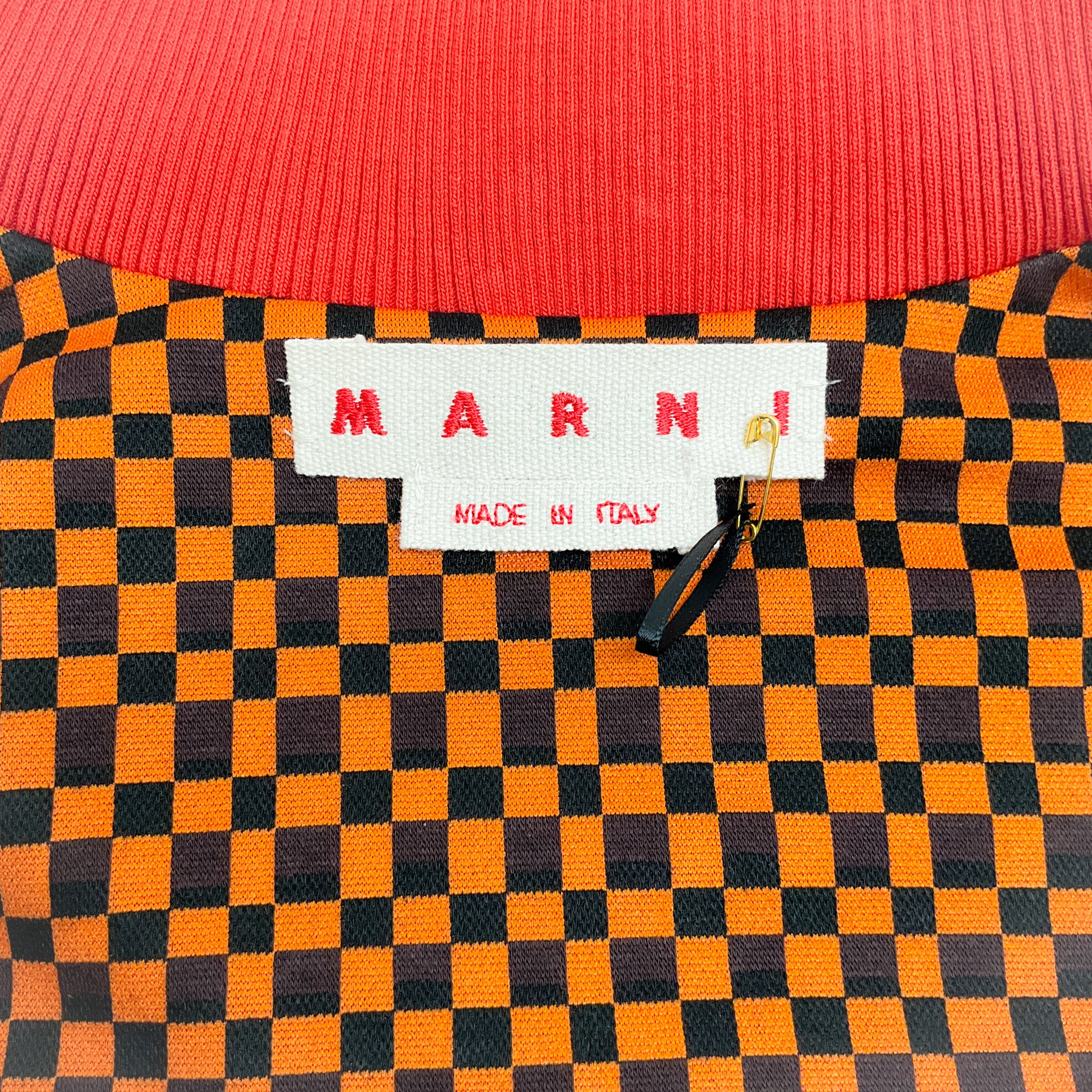Marni Orange / Black Check Zip Up Knit Jacket
