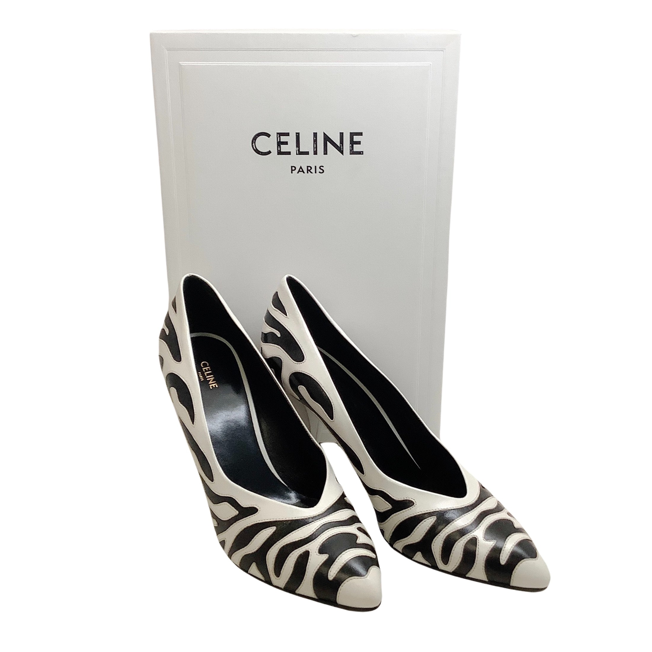 Celine White / Black Zebra Pump 85
