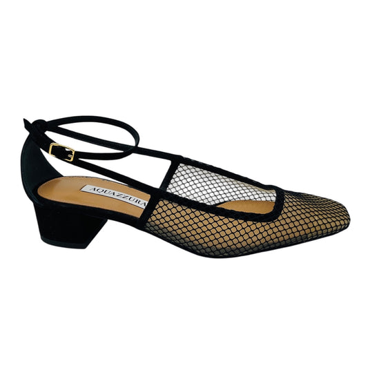 Aquazzura Black Asha 35 Suede Trimmed Mesh Low Heel Pumps