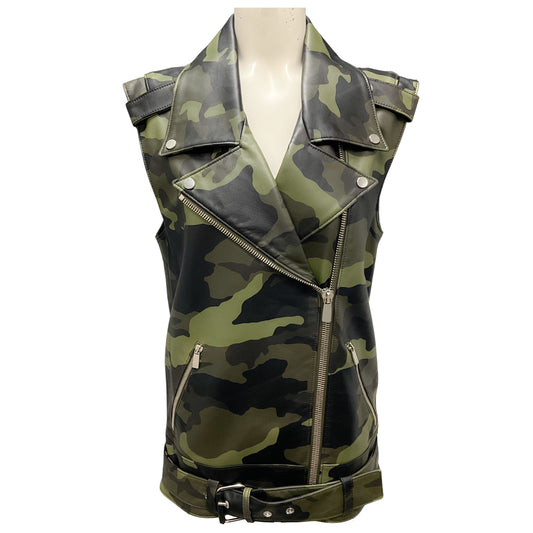 Michael Kors Collection Olive Multi Camo Lambskin Leather Vest
