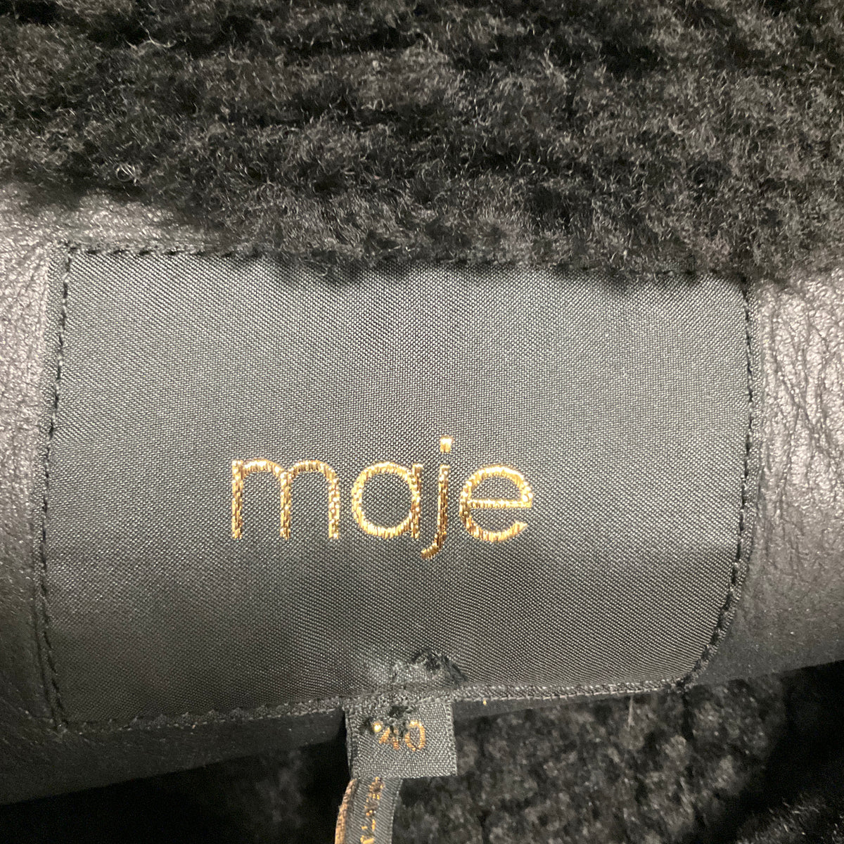 Maje Black Gombery Shearling Lined Leather Moto Jacket