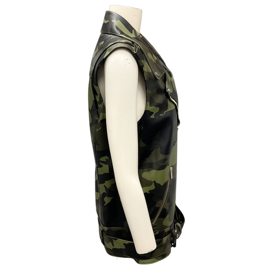 Michael Kors Collection Olive Multi Camo Lambskin Leather Vest