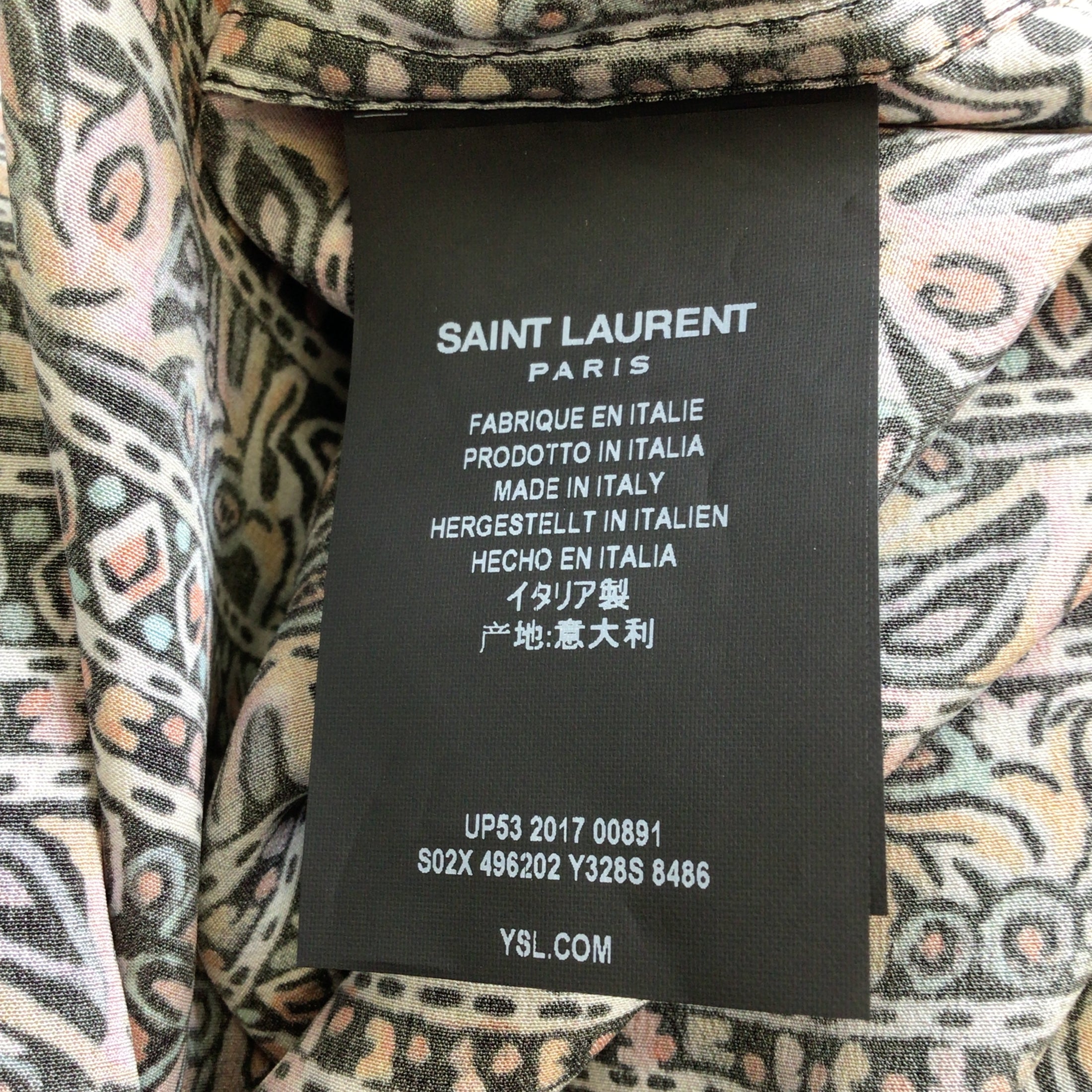 Saint Laurent Black / Pink Multi Printed Long Sleeved Button-down Silk Blouse