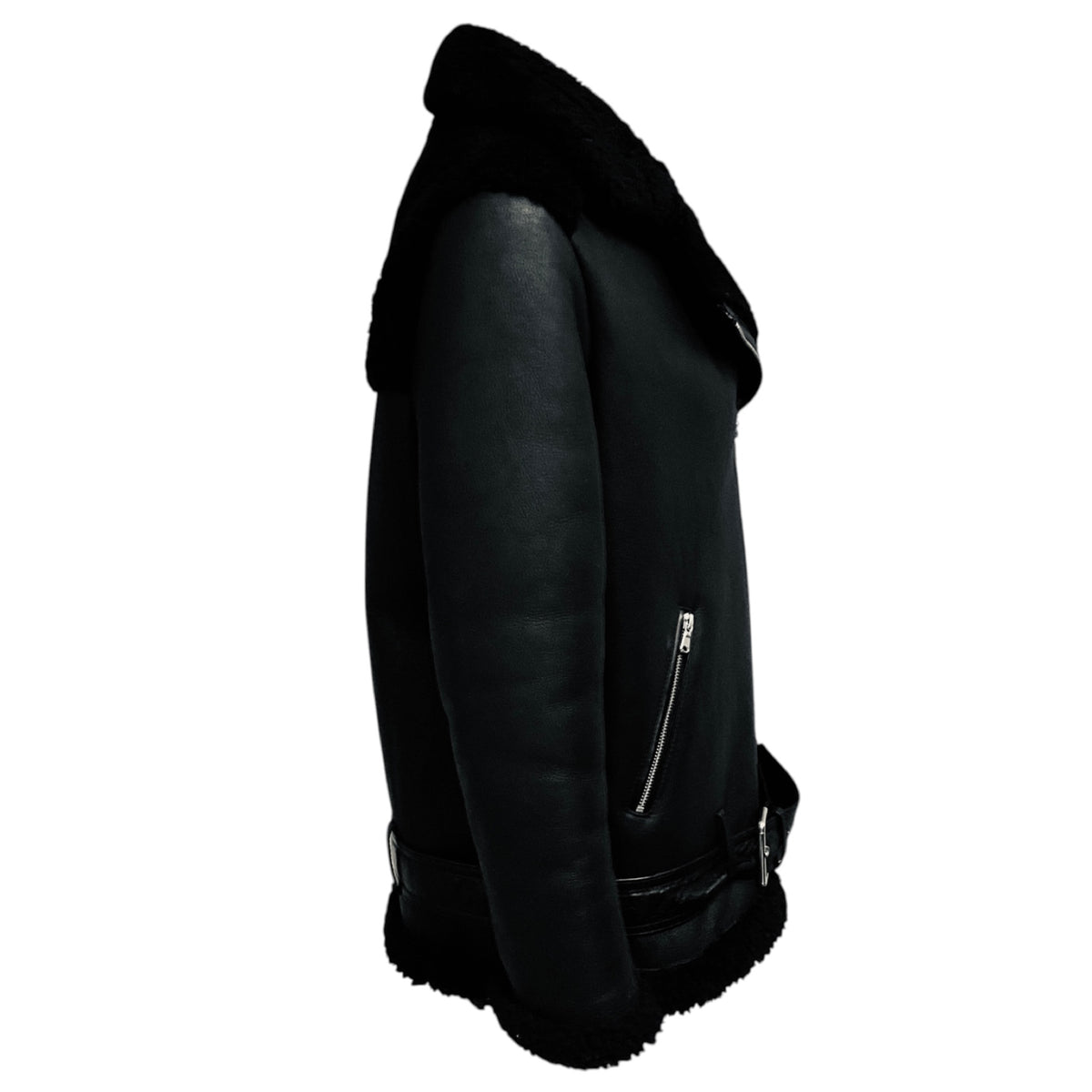 Maje Black Gombery Shearling Lined Leather Moto Jacket