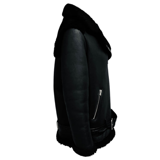Maje Black Gombery Shearling Lined Leather Moto Jacket