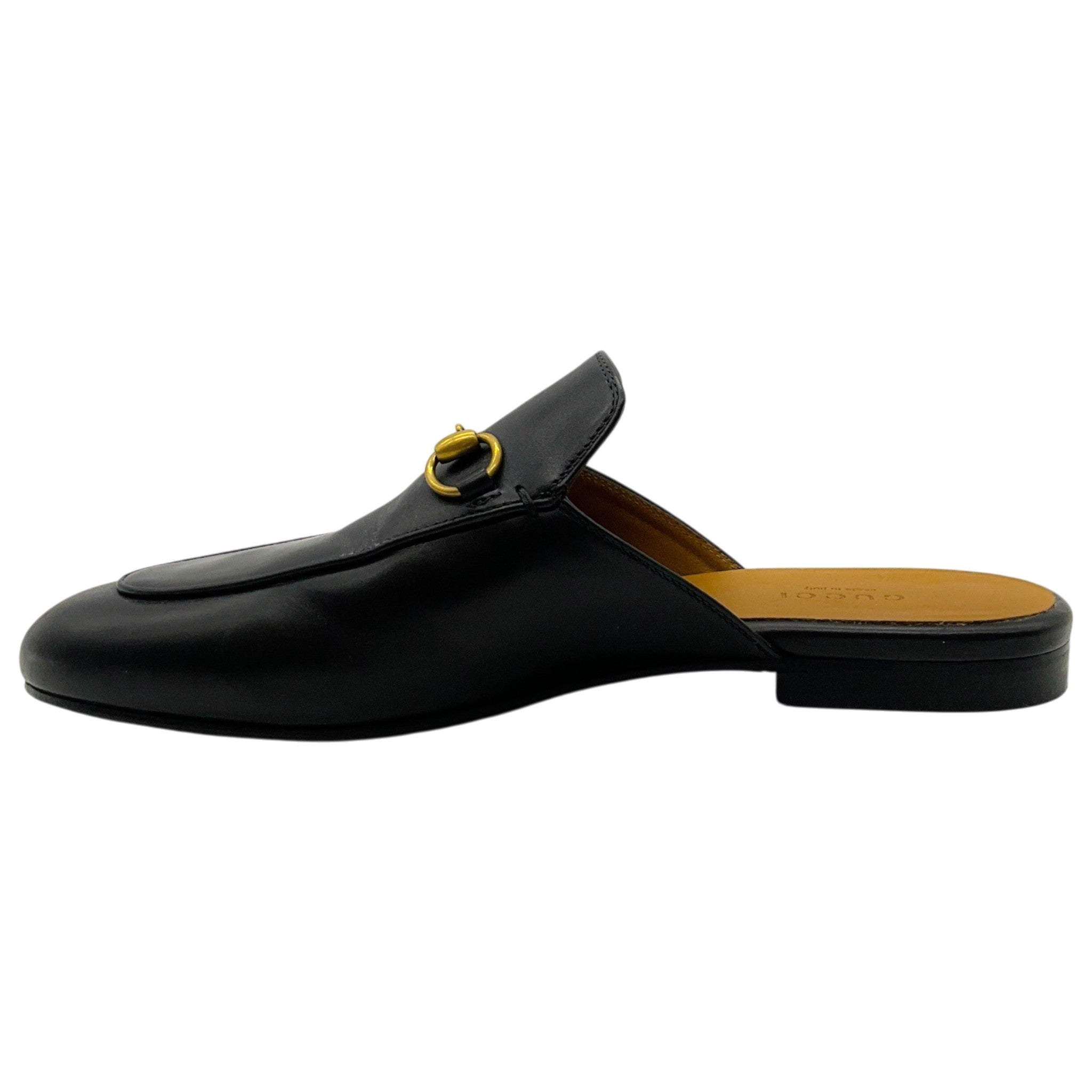 Gucci Black Leather Princetown Mules with Gold Horsebit