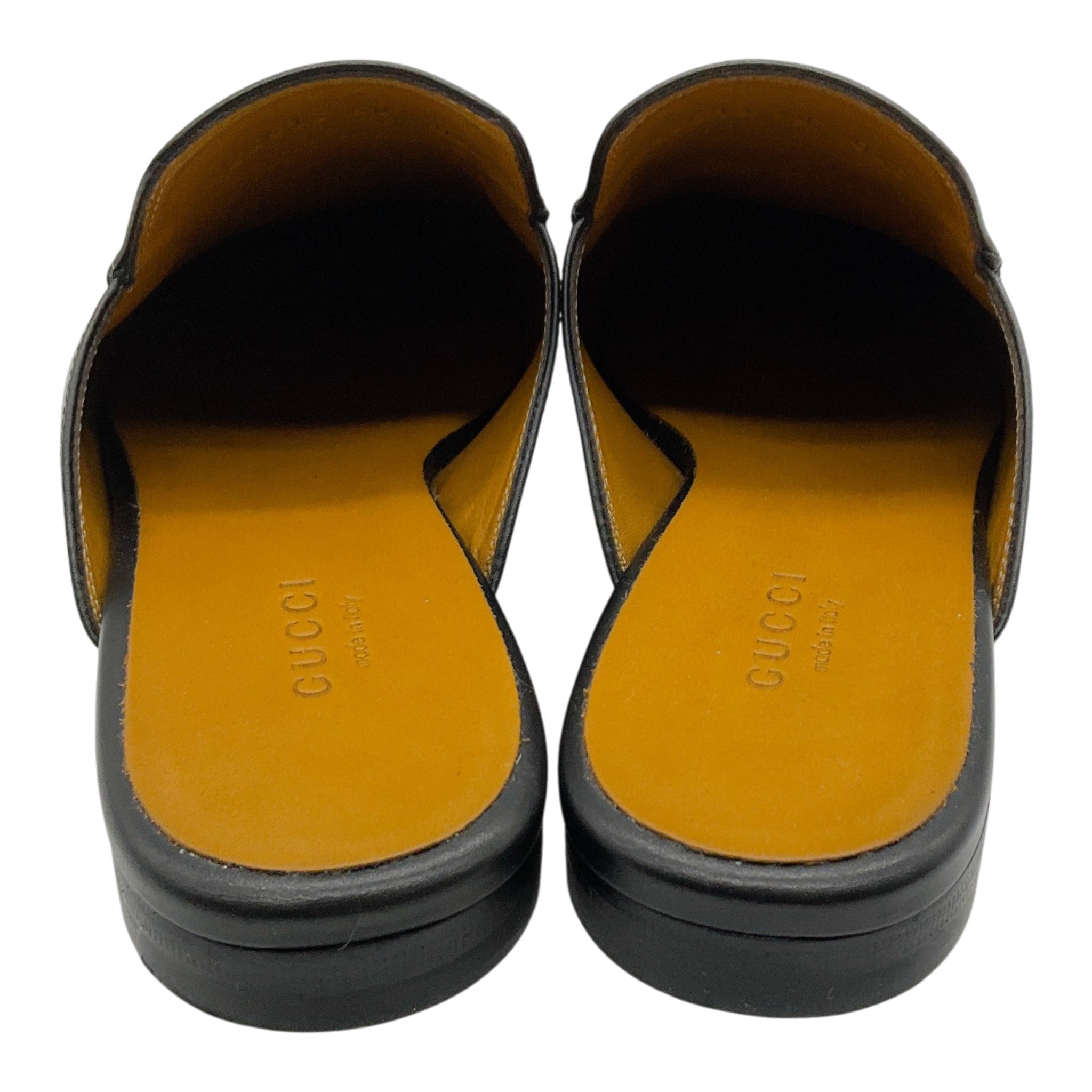 Gucci Black Leather Princetown Mules with Gold Horsebit