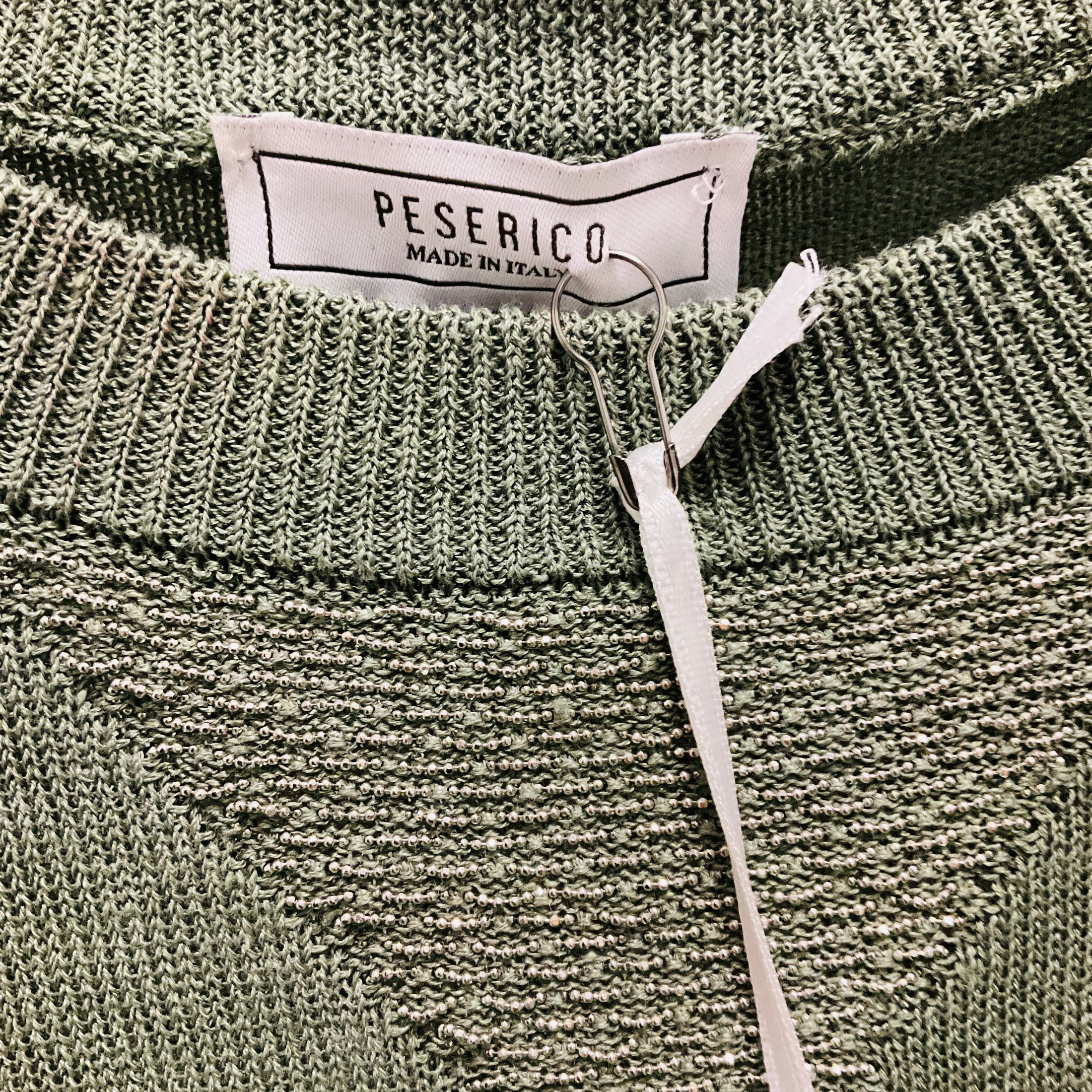 Peserico Olive Green Linen and Cotton Knit Raglan Sweater with Monili