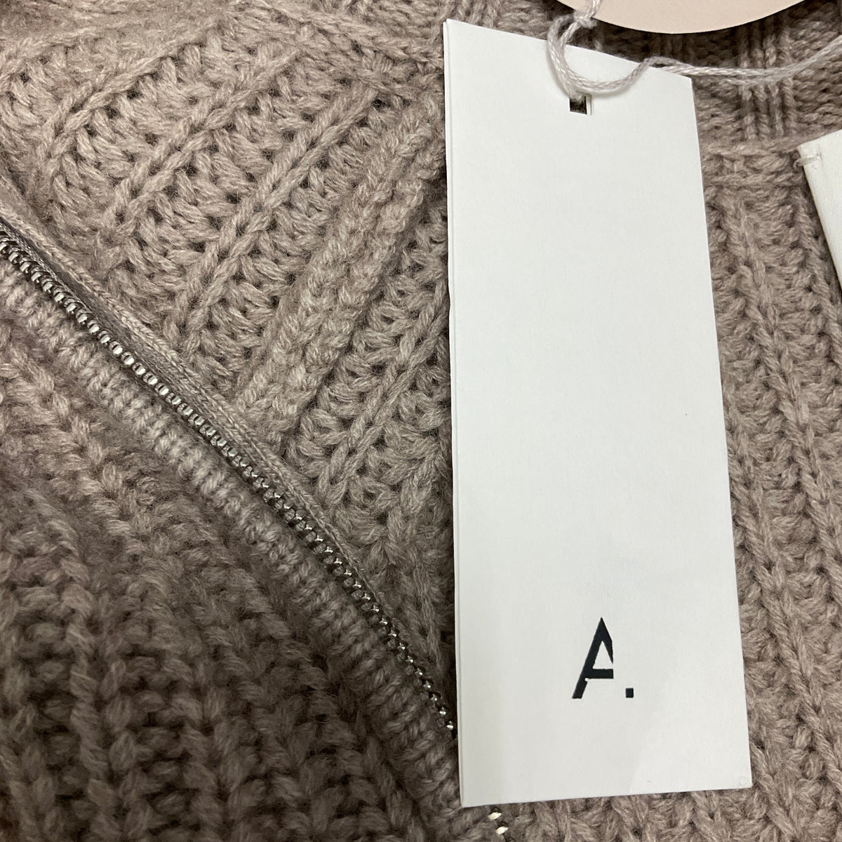 Allude Beige Zip Front Wool and Cashmere Knit Sweater