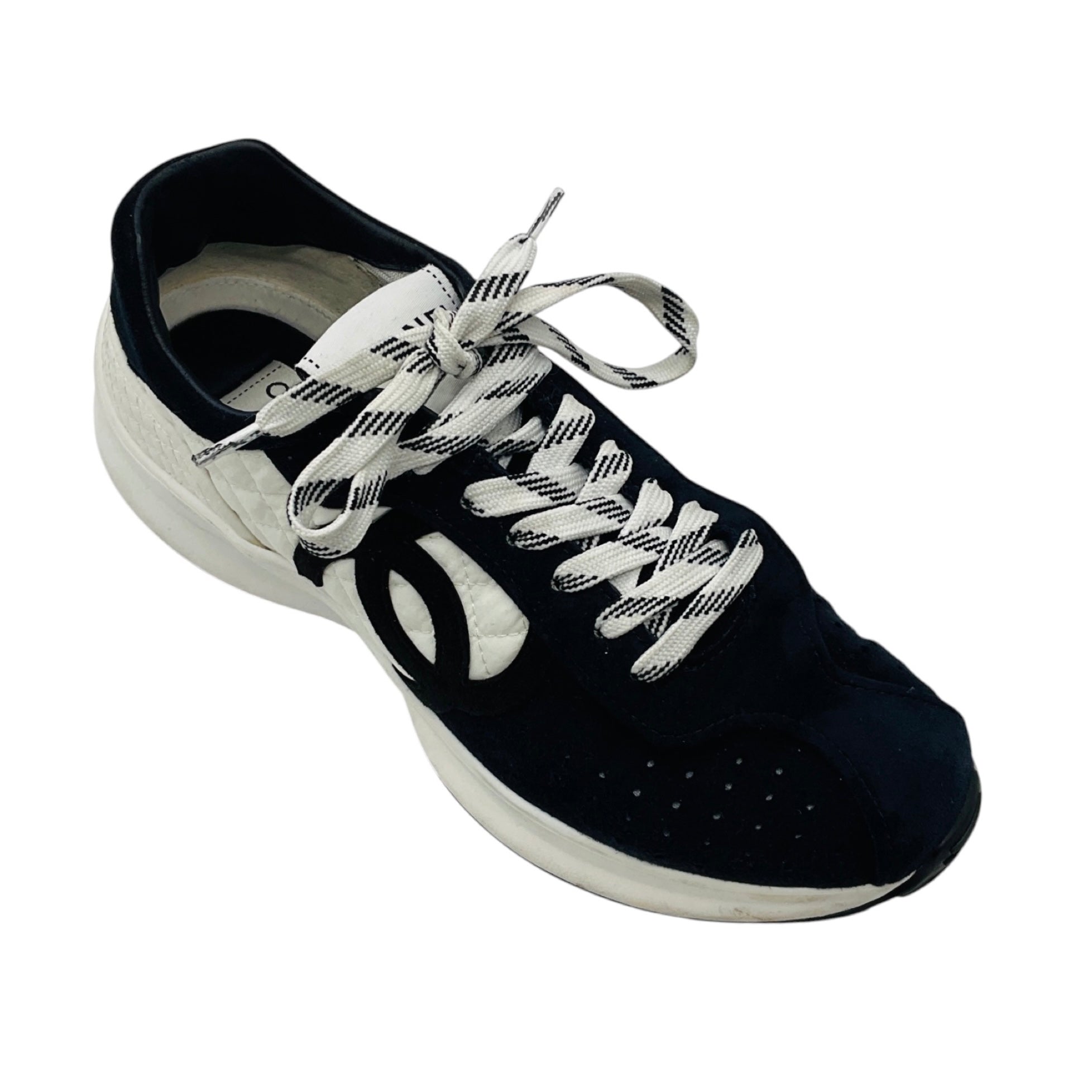 Chanel Black / White 2022 CC Logo Suede and Technical Fabric Low Top Sneakers