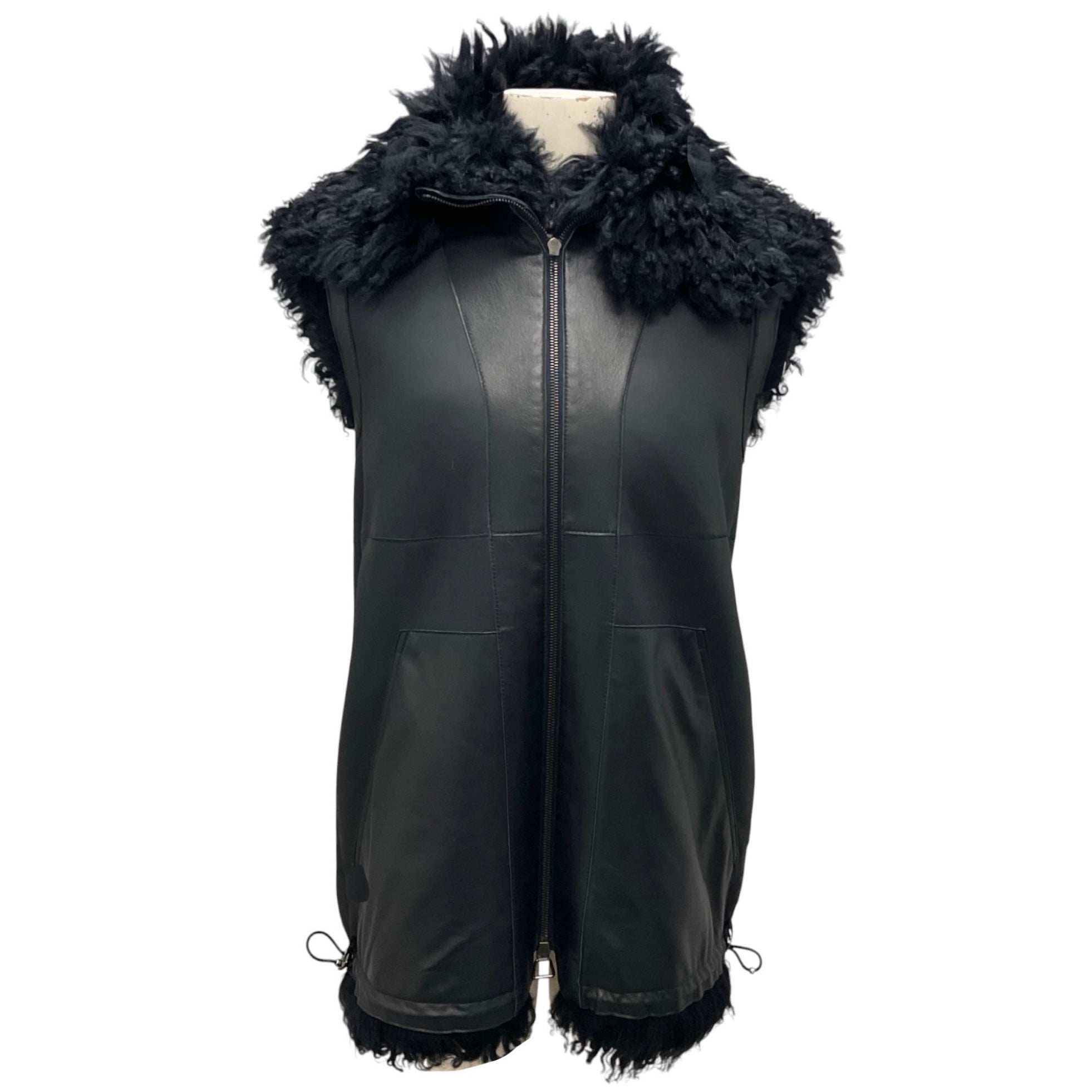 Akris Navy Reversible Lamb Fur and Lambskin Leather Vest