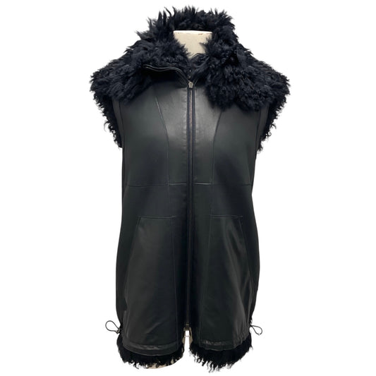 Akris Navy Reversible Lamb Fur and Lambskin Leather Vest