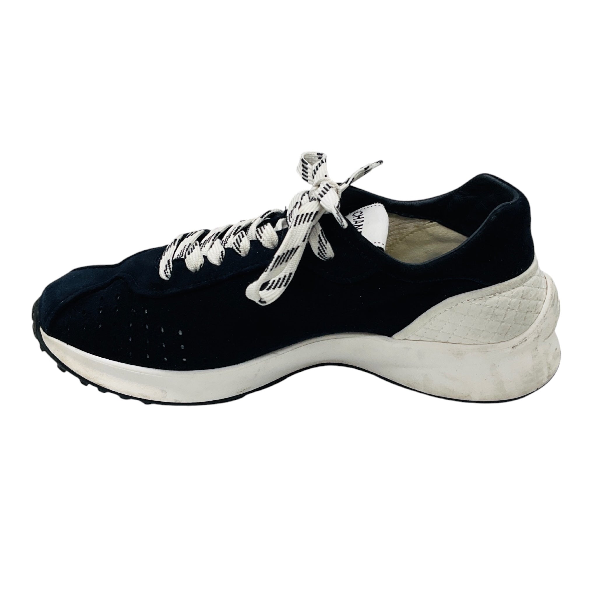 Chanel Black / White 2022 CC Logo Suede and Technical Fabric Low Top Sneakers