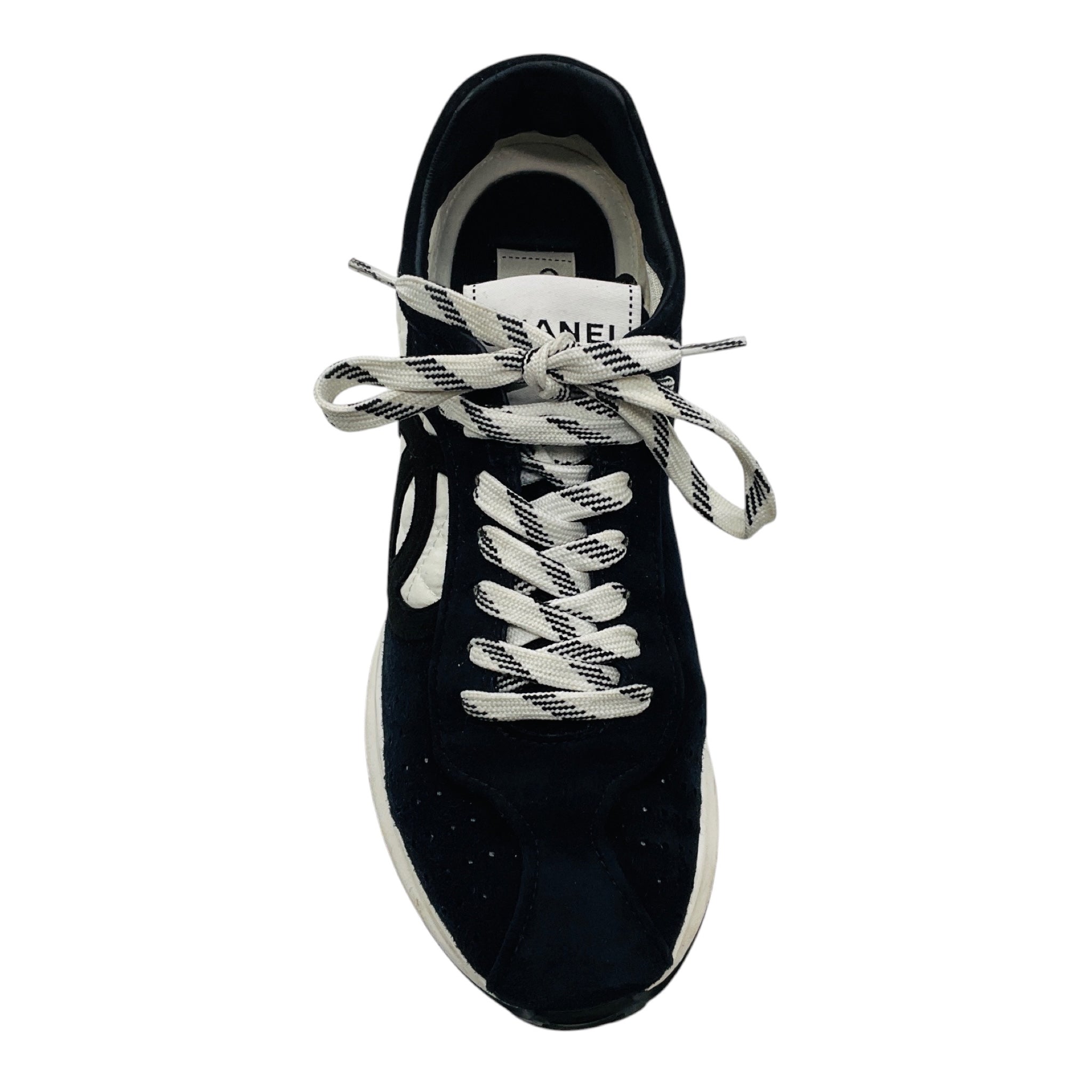 Chanel Black / White 2022 CC Logo Suede and Technical Fabric Low Top Sneakers