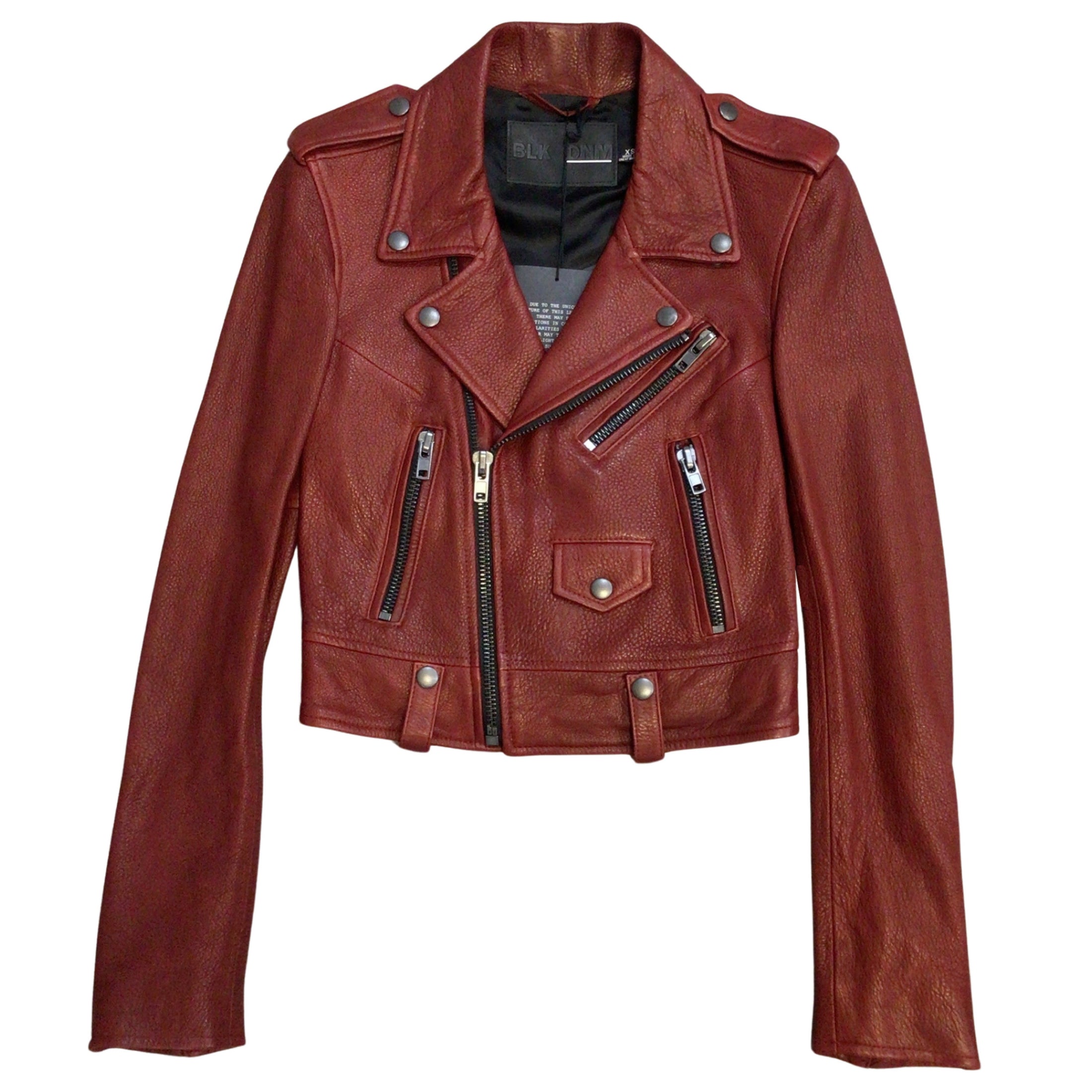 BLK DNM Red Cropped Leather Biker Jacket