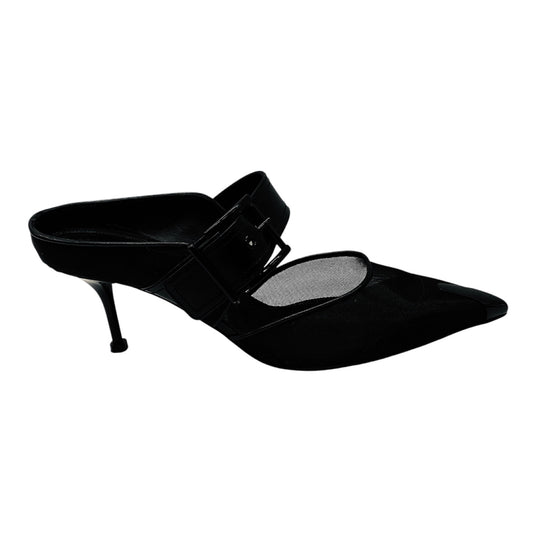 Alexander McQueen Black 'Punk' Mesh and Leather Pointed Toe Mules with Buckle Detail