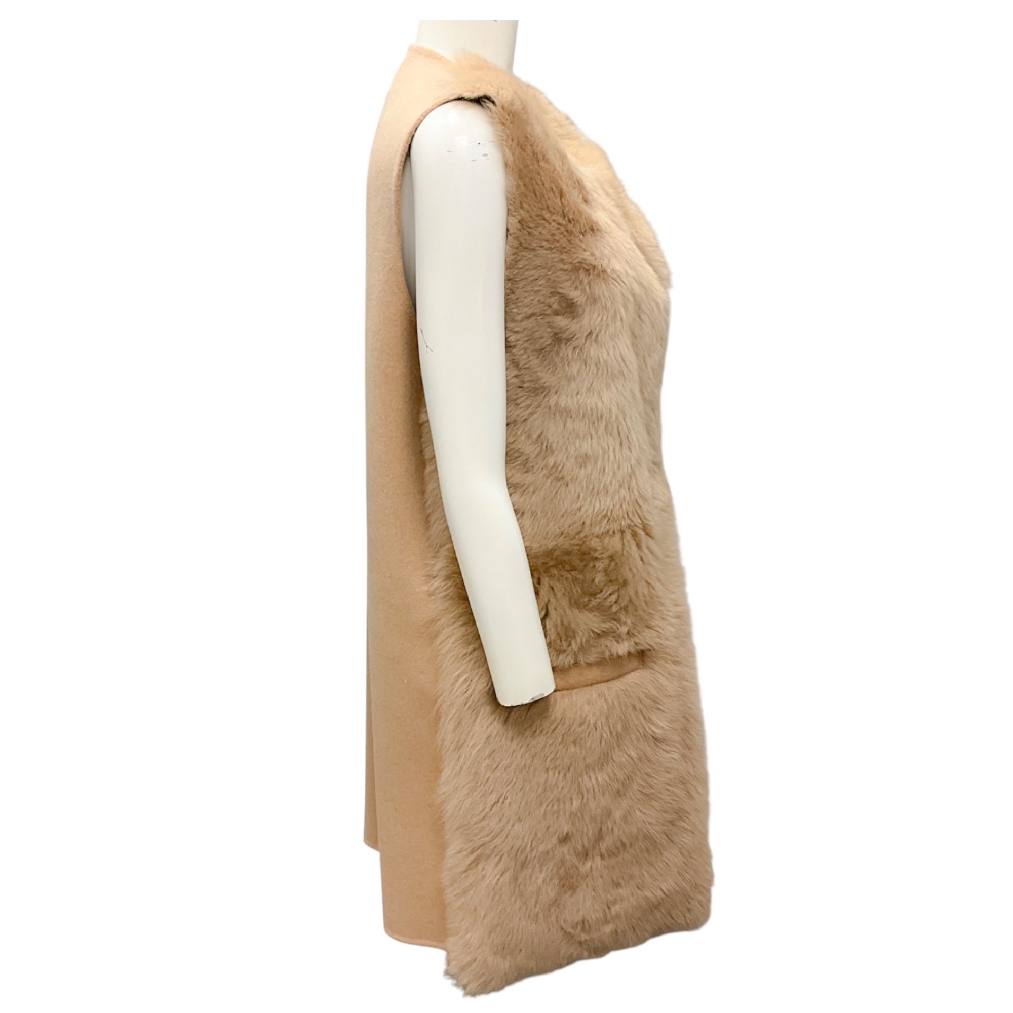 Pologeorgis Camel Cashmere and Lamb Fur Long Vest