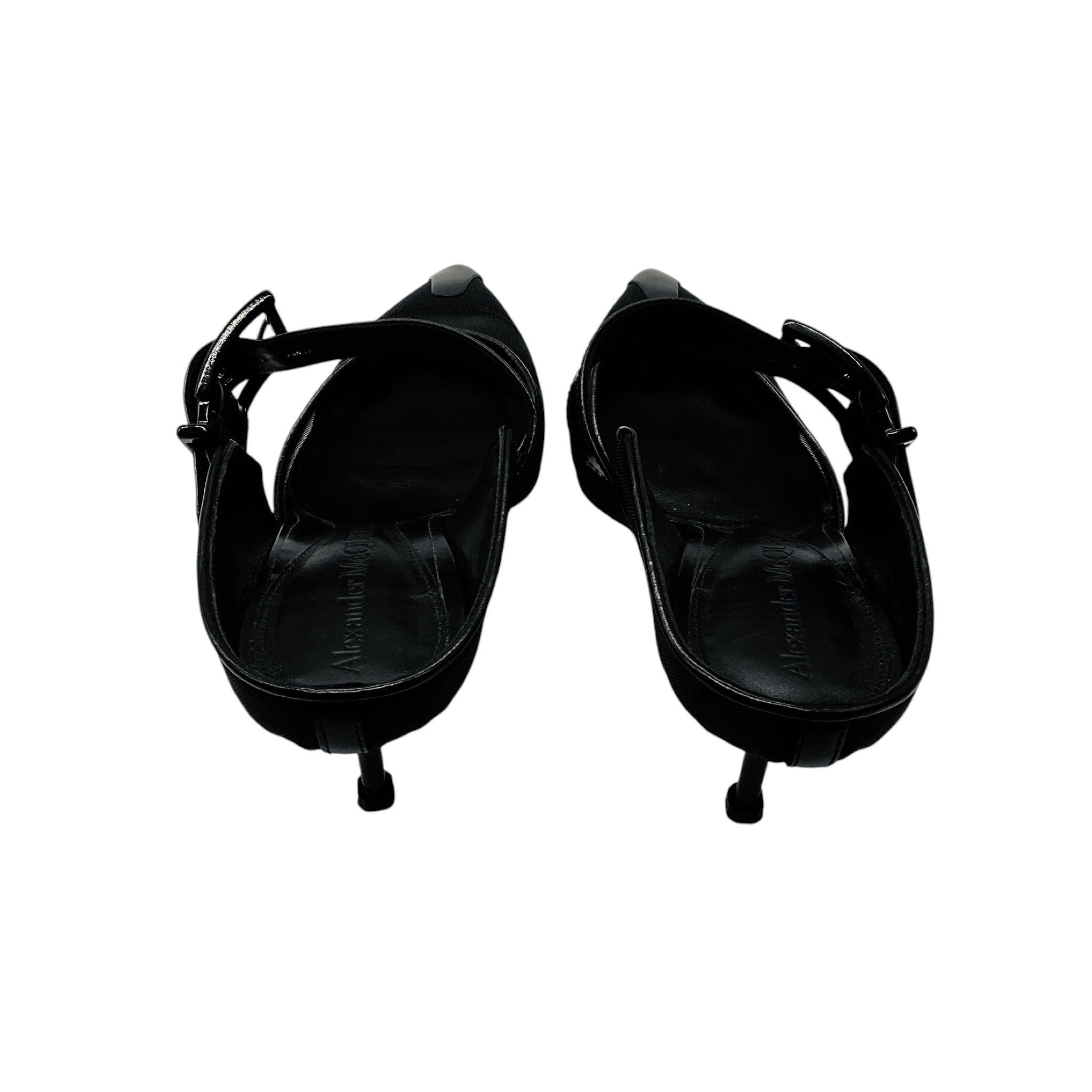 Alexander McQueen Black 'Punk' Mesh and Leather Pointed Toe Mules with Buckle Detail