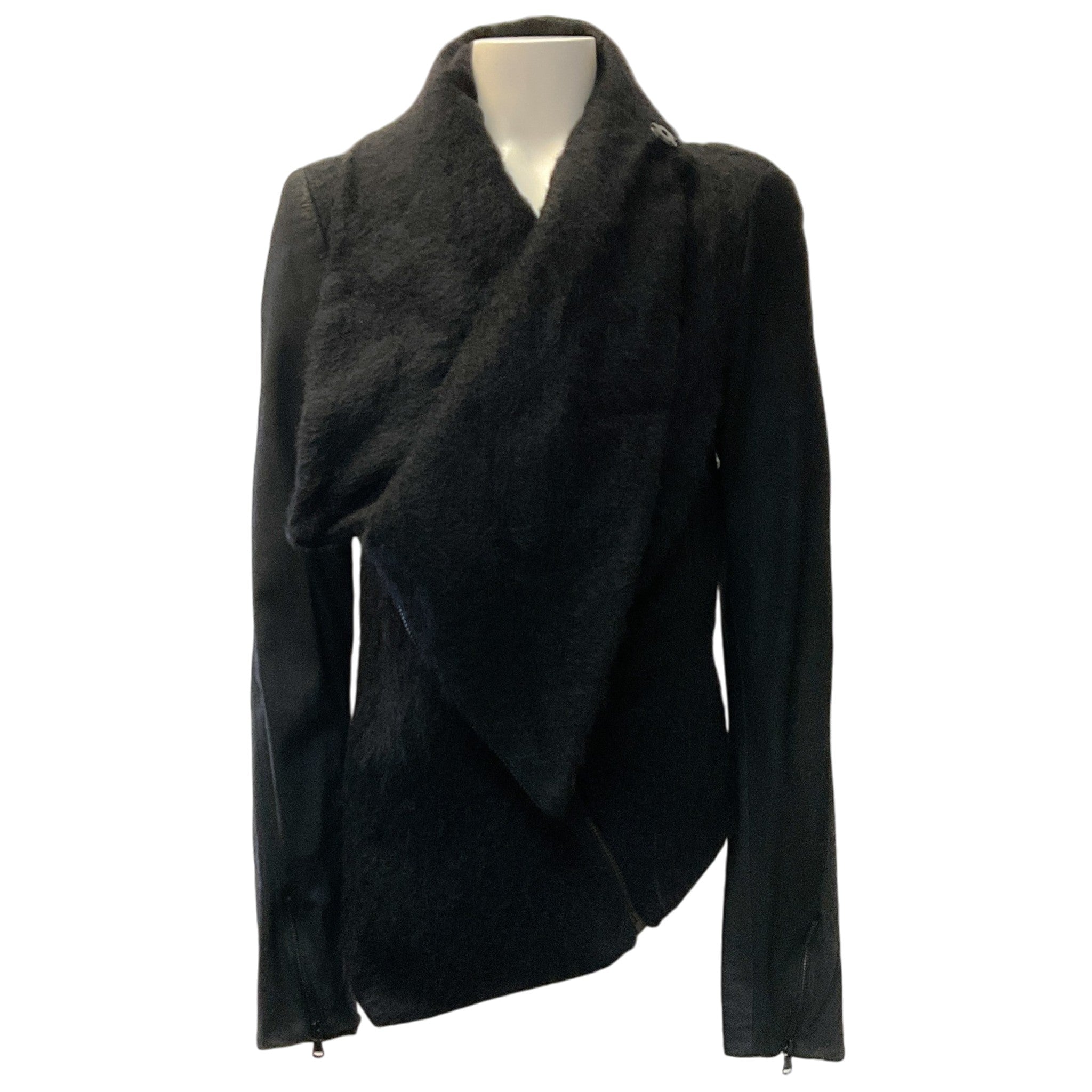 Isabel Benenato Black Mohair / Leather Moto Jacket
