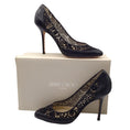 Load image into Gallery viewer, Jimmy Choo Black / Beige Mesh Tulle Embroidered Lace and Leather Pumps
