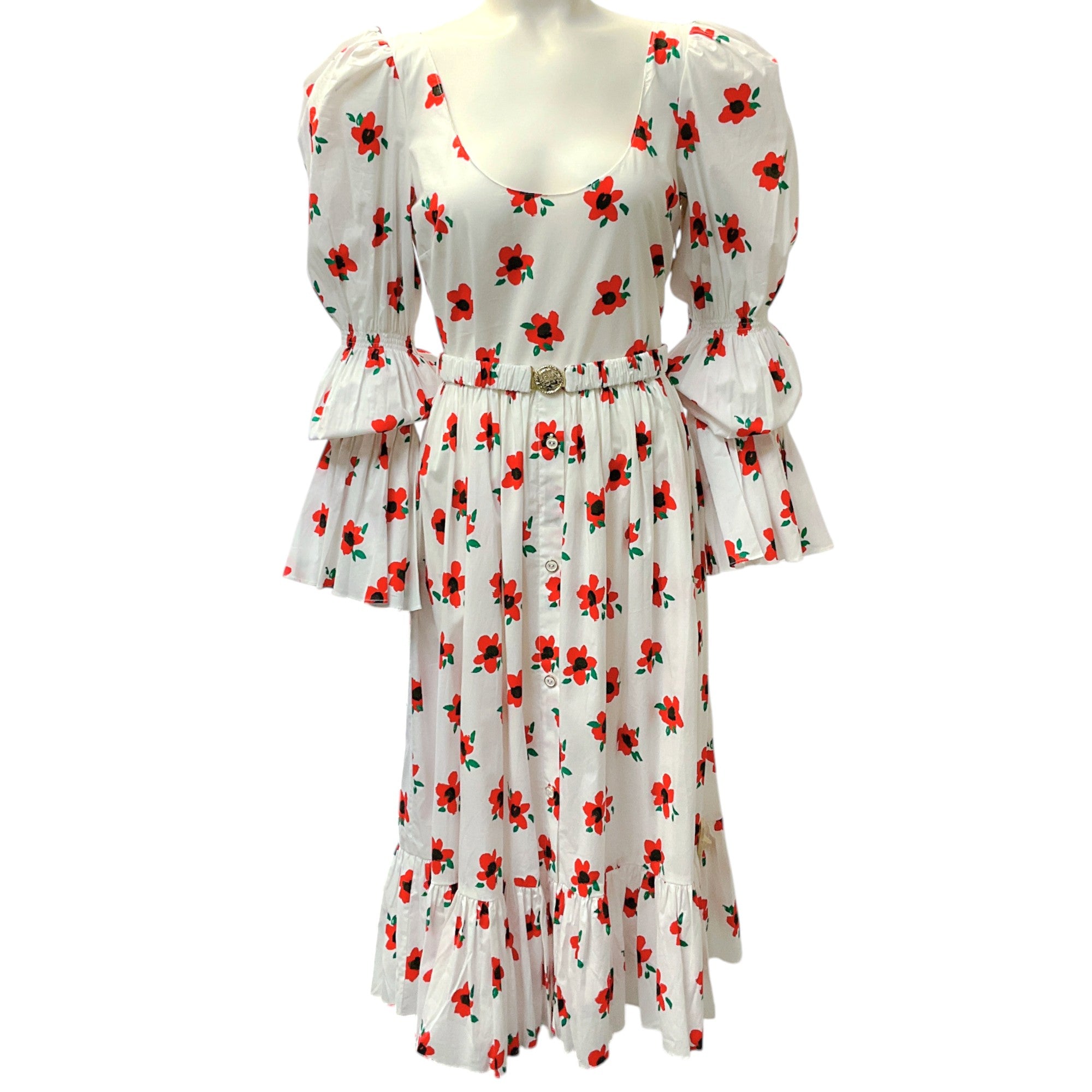 Caroline Constas White / Red Retro Floral Fay Dress
