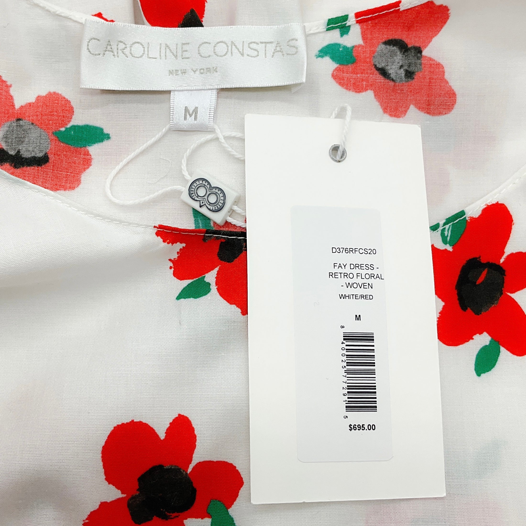 Caroline Constas White / Red Retro Floral Fay Dress