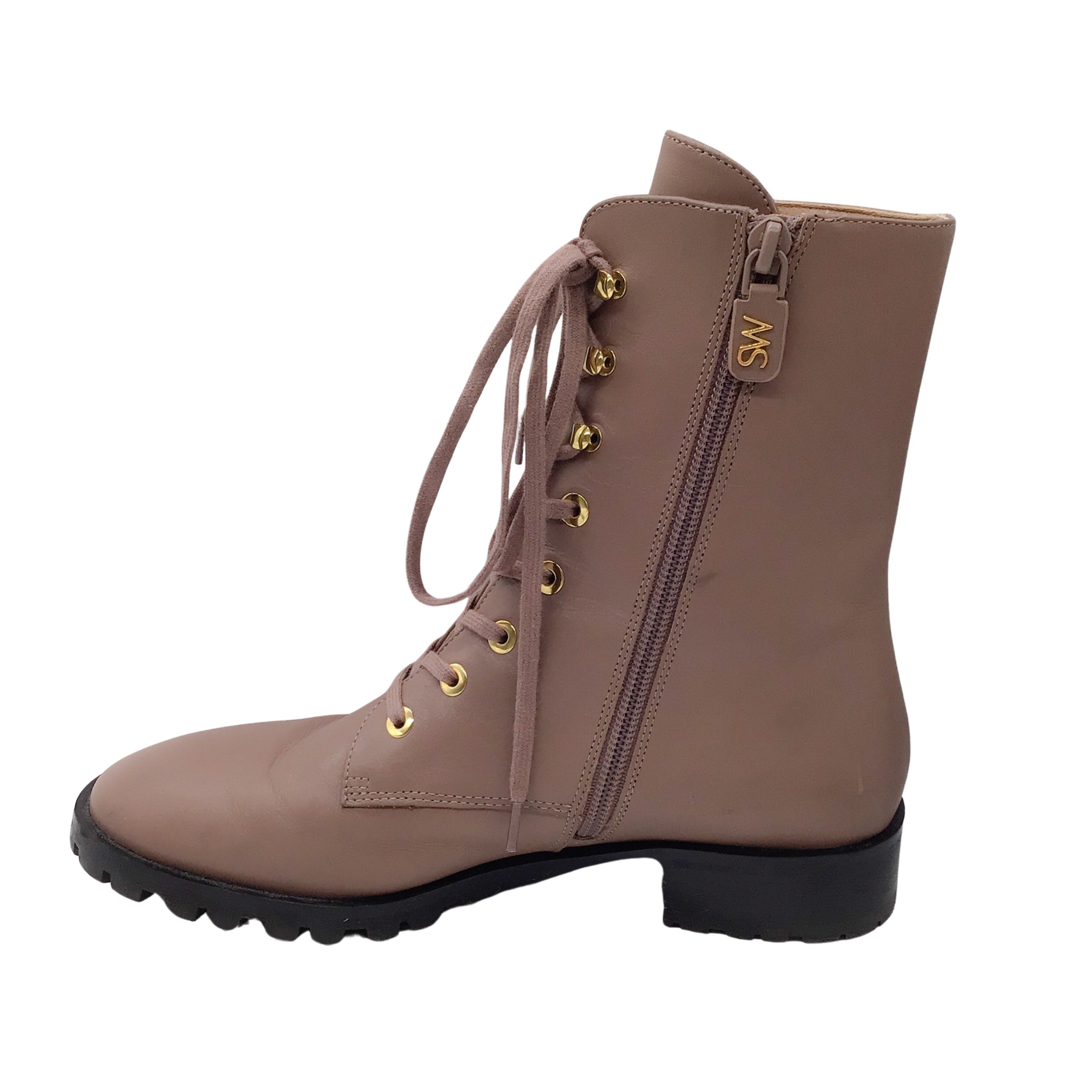 Stuart Weitzman Taupe Lace-Up Leather Boots