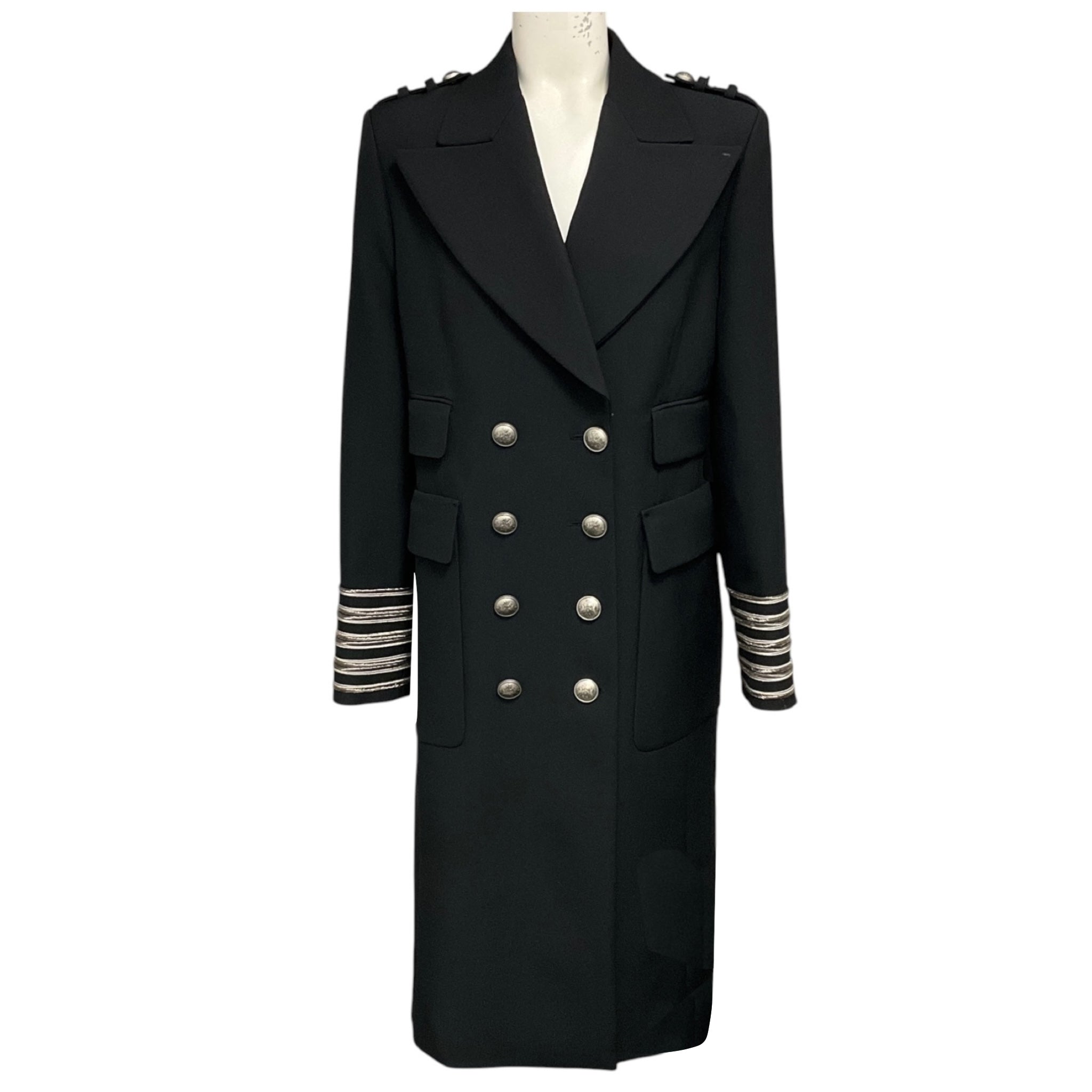 Michael Kors Collection Black Wool and Cotton Gabardine Military Coat