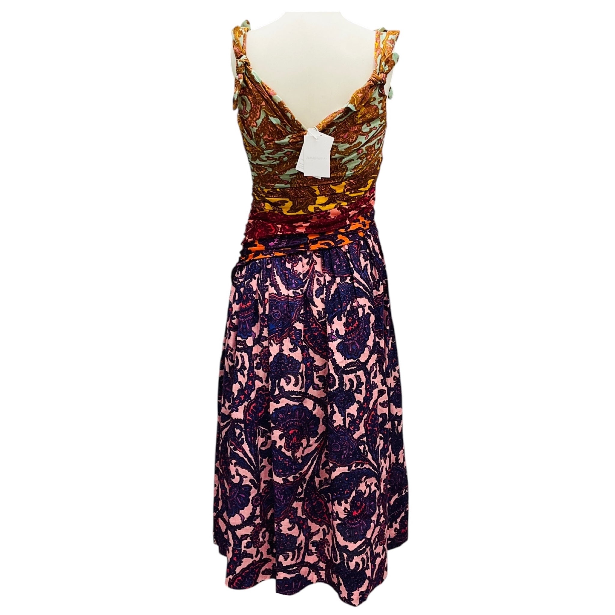 Zimmermann Purple Multi Spliced Paisley Tiggy Bow Midi Dress