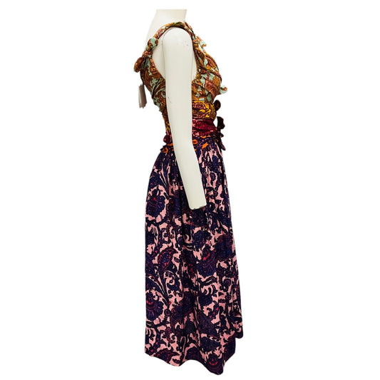Zimmermann Purple Multi Spliced Paisley Tiggy Bow Midi Dress