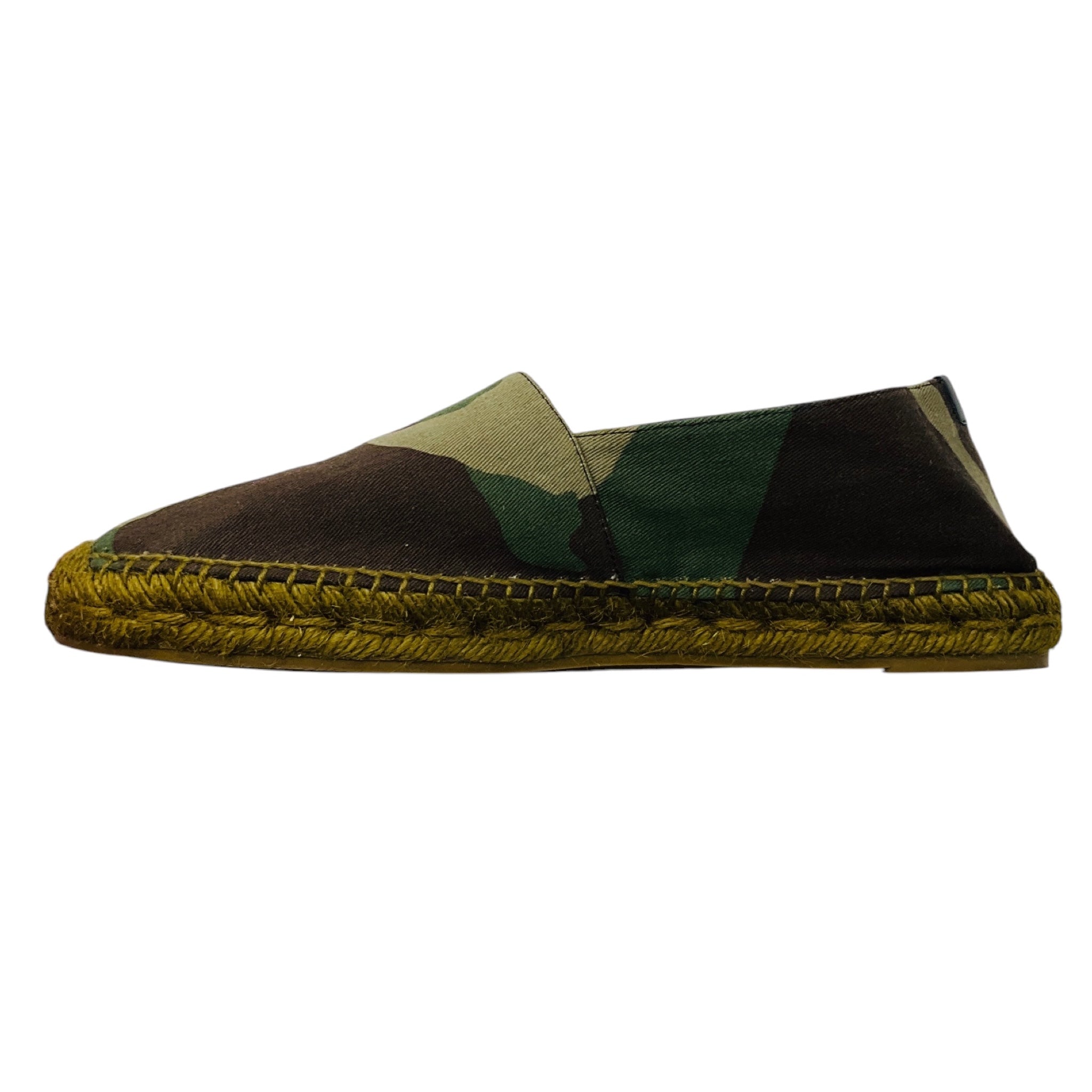Saint Laurent Green Camouflage Print Logo Embroidered Canvas Espadrille Flats