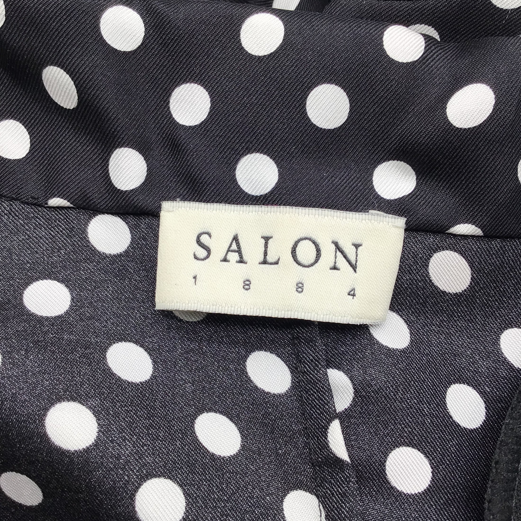 Salon 1884 Black / White Polka Dot Print Long Sleeved Button-Front Silk Midi Dress