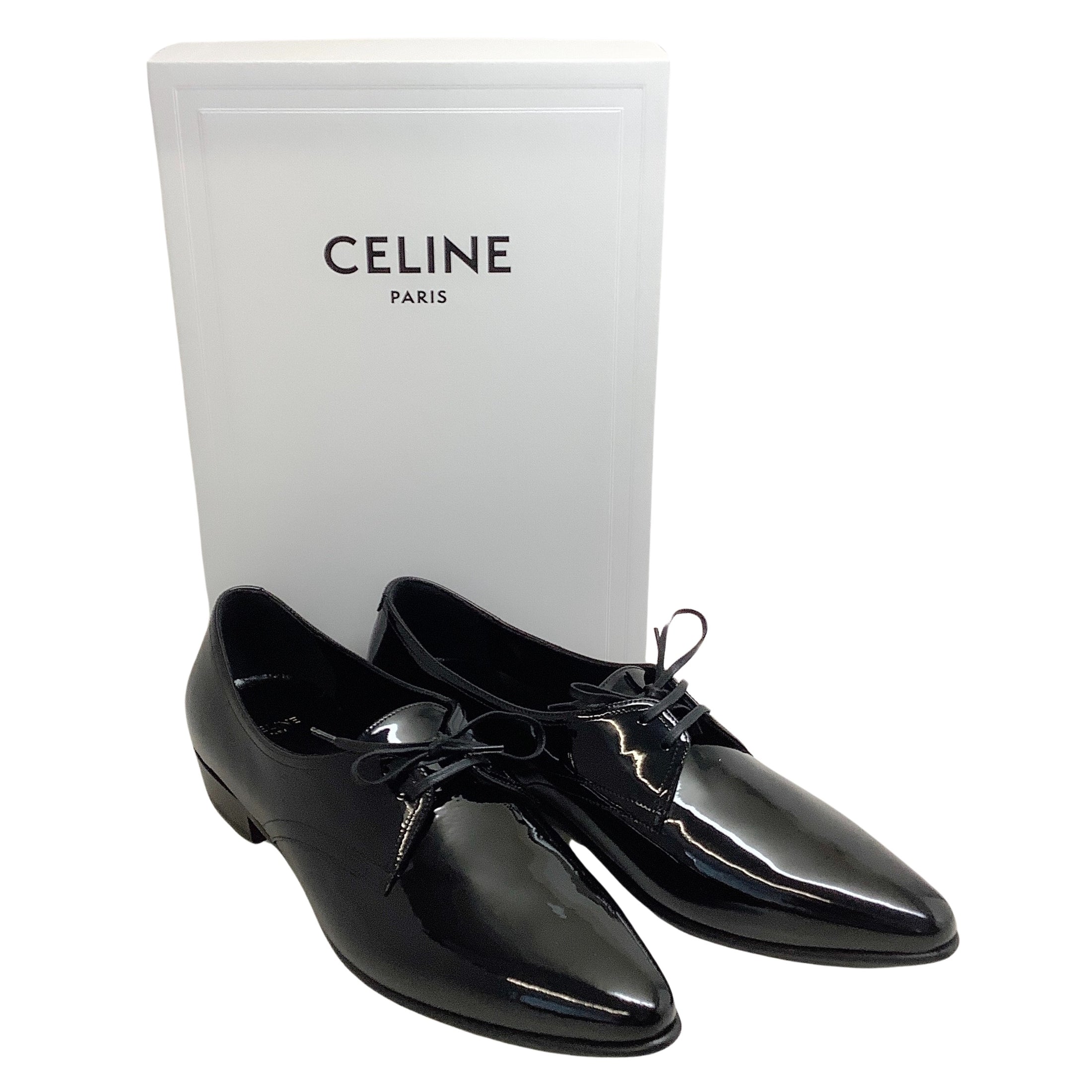 Celine Black Patent Leather Derby 30 Lace Up Oxfords