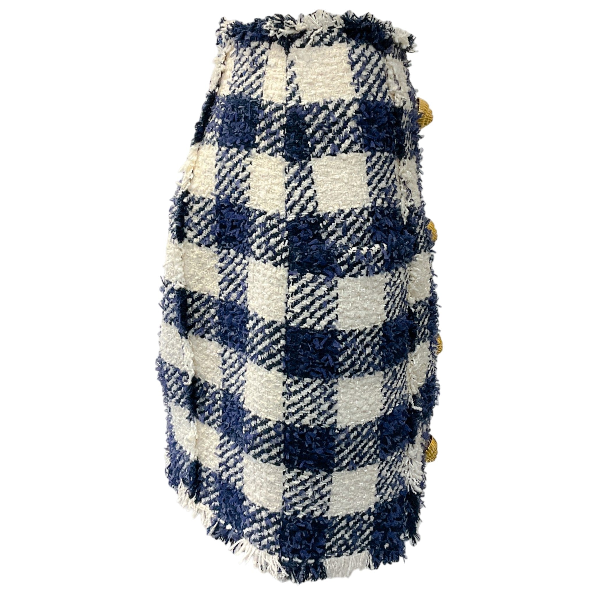 Balmain Cream / Marine Blue Gingham High Rise Mini Skirt with Gold Buttons