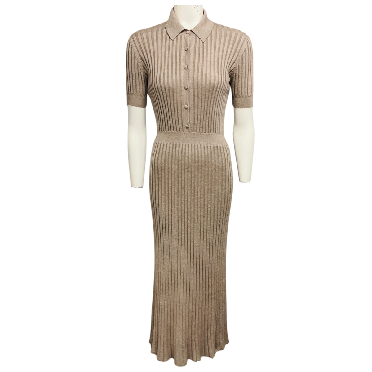 Gabriela Hearst Beige Ribbed Silk and Cashmere Knit Midi Dress