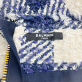 Load image into Gallery viewer, Balmain Cream / Marine Blue Gingham High Rise Mini Skirt with Gold Buttons
