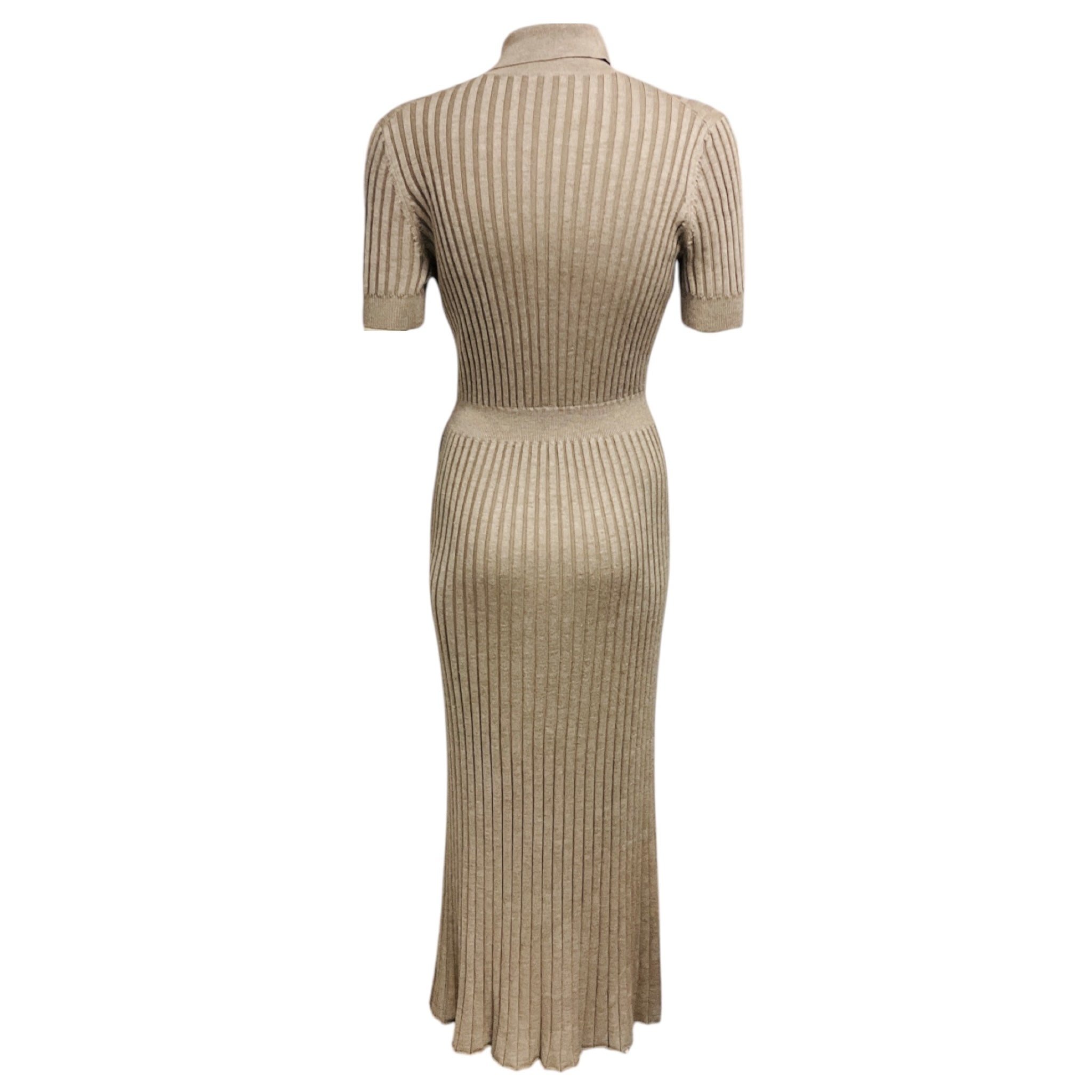 Gabriela Hearst Beige Ribbed Silk and Cashmere Knit Midi Dress