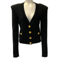 Load image into Gallery viewer, Balmain Black Ribbed Knit V Neck Cardigan with Gold Buttons
