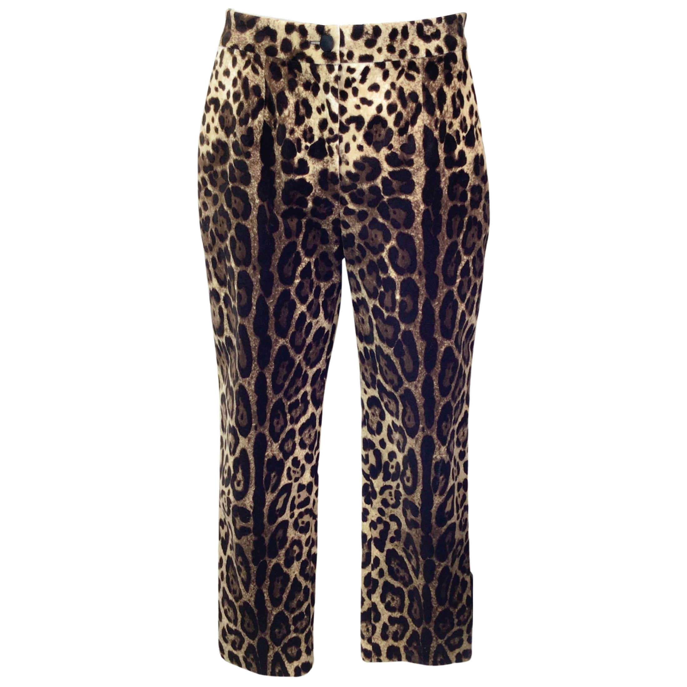 Dolce & Gabbana Tan / Brown Leopard Printed Velvet Pants