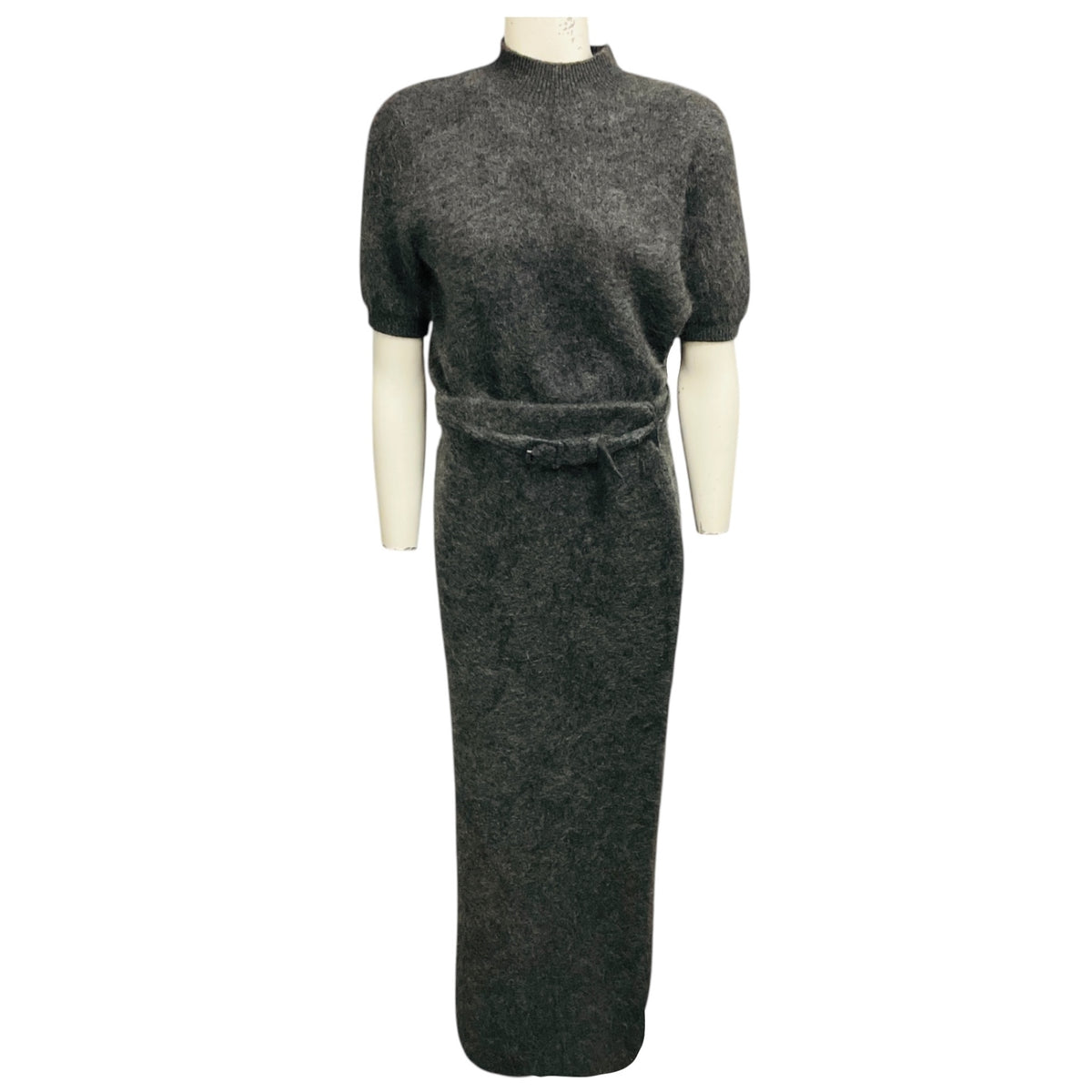 Adam Lippes Heather Grey Brushed Cashmere Ari Top and Levi Belted Midi Skirt