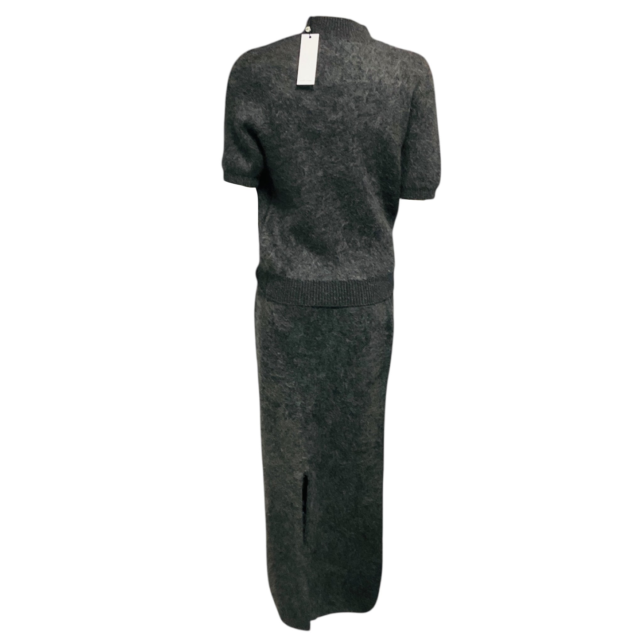 Adam Lippes Heather Grey Brushed Cashmere Ari Top and Levi Belted Midi Skirt
