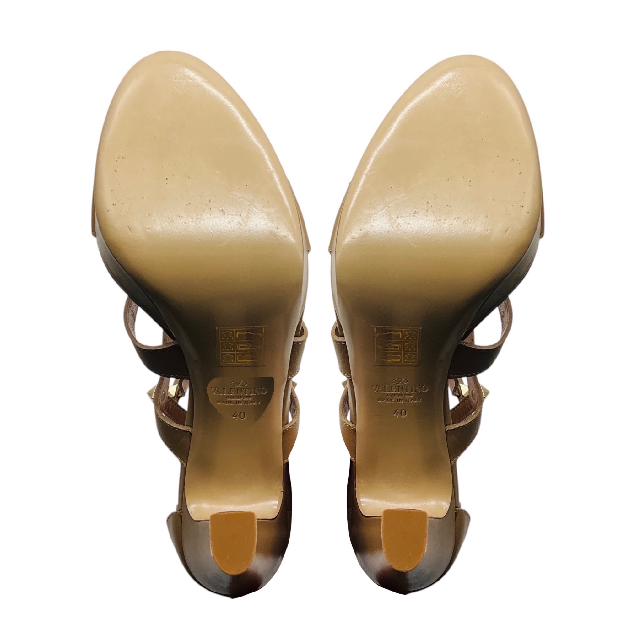 Valentino Nude / Gold Rockstud Caged High Heeled Leather Sandals