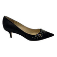 Load image into Gallery viewer, Jimmy Choo Black Crystal Embellished Pointed Toe Mid Heel Satin Pumps
